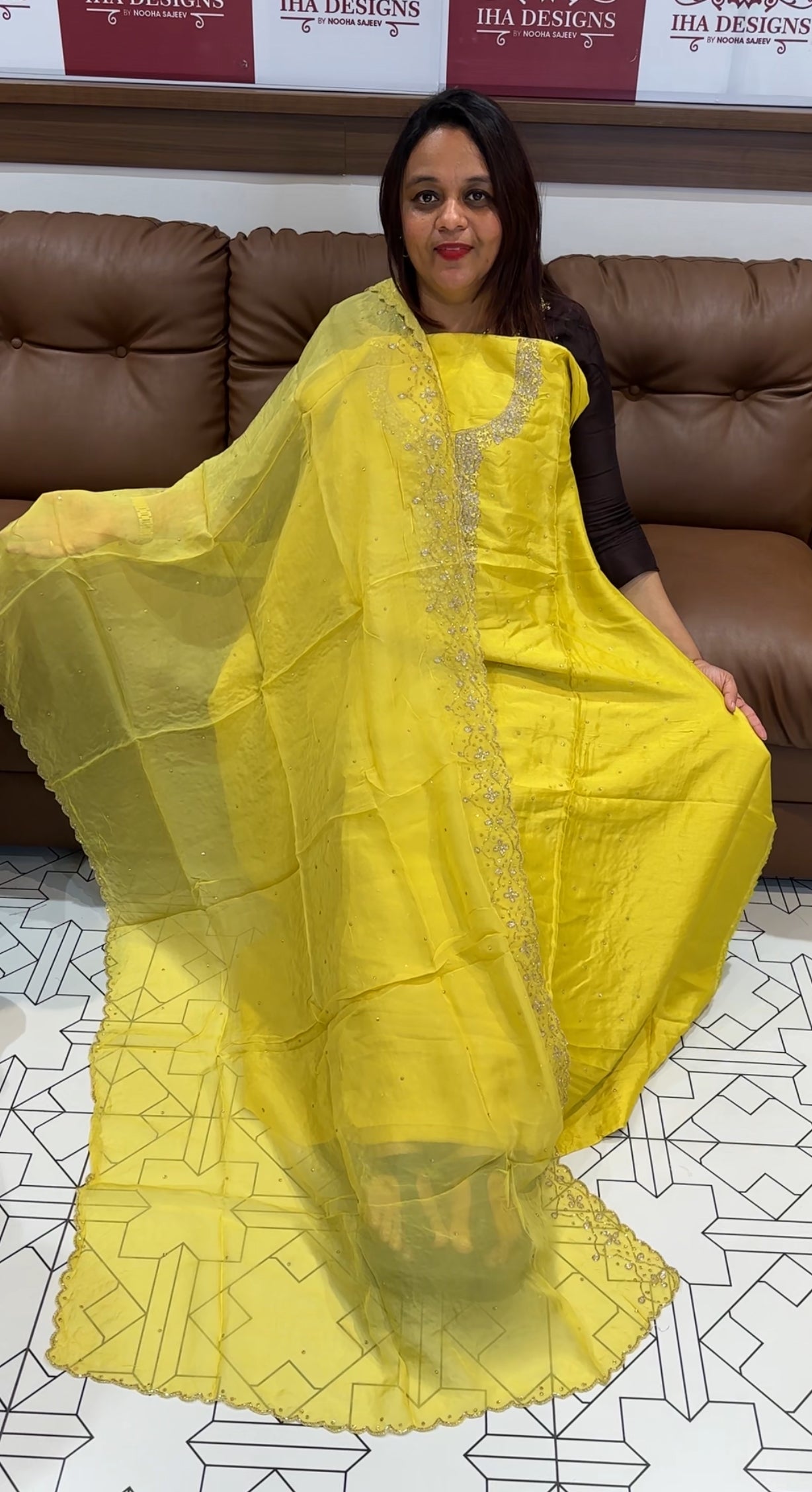HAND WORKED DOLA SILK UNSTITCHED SALWAR SUIT - IHA 9599
