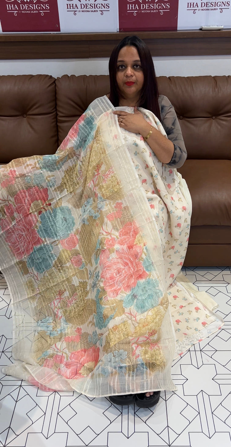 COTTON LINEN UNSTITCHED SALWAR SUITS - IHA 8170