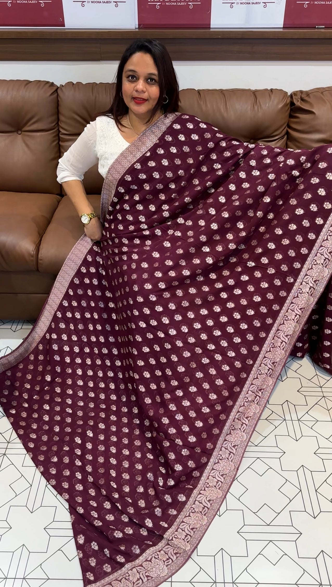 VISCOSE GEORGETTE BANARASI SILK SAREES - IHA 9590