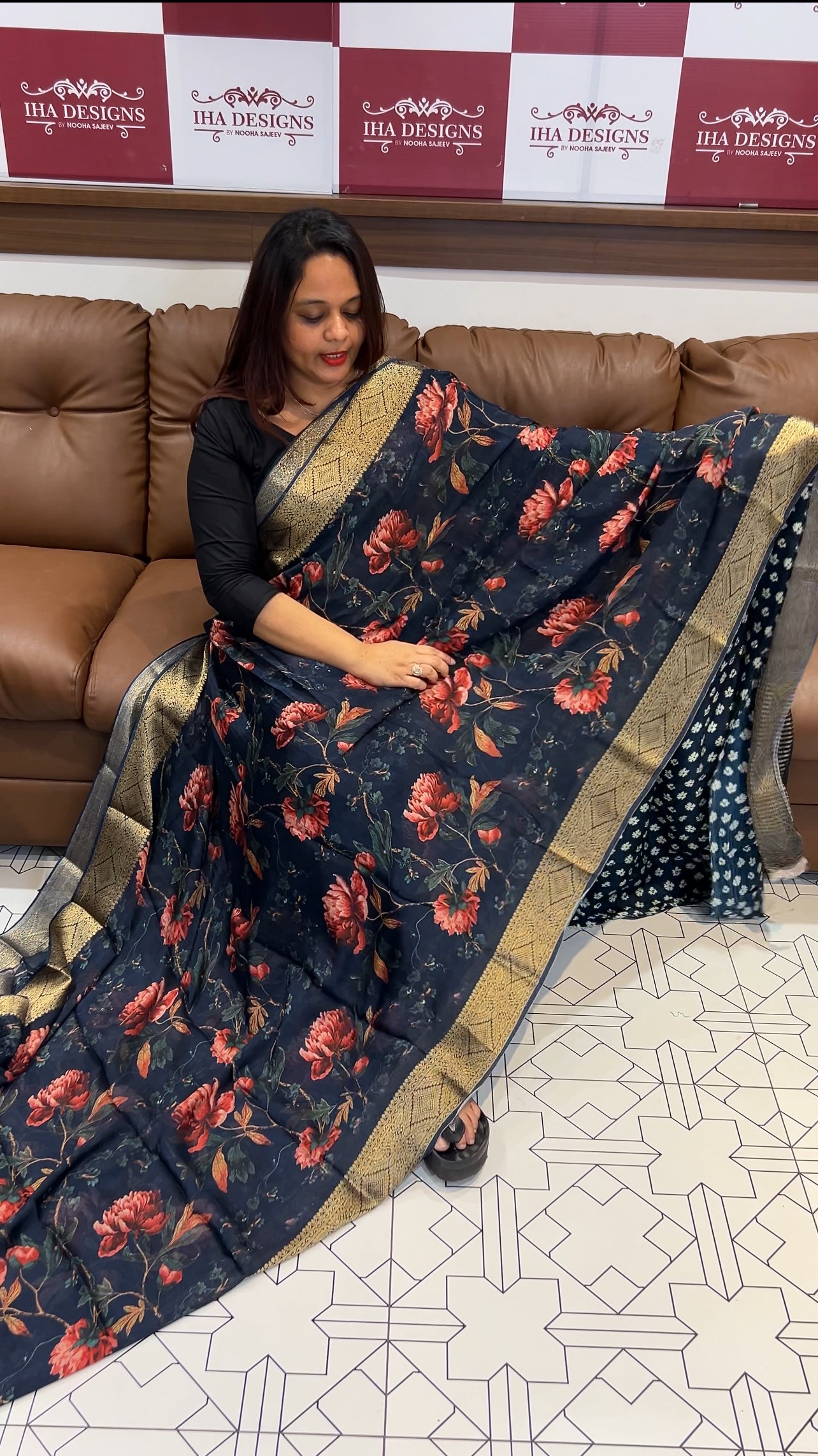PRINTED CRAPE SILK SAREES - IHA 9653