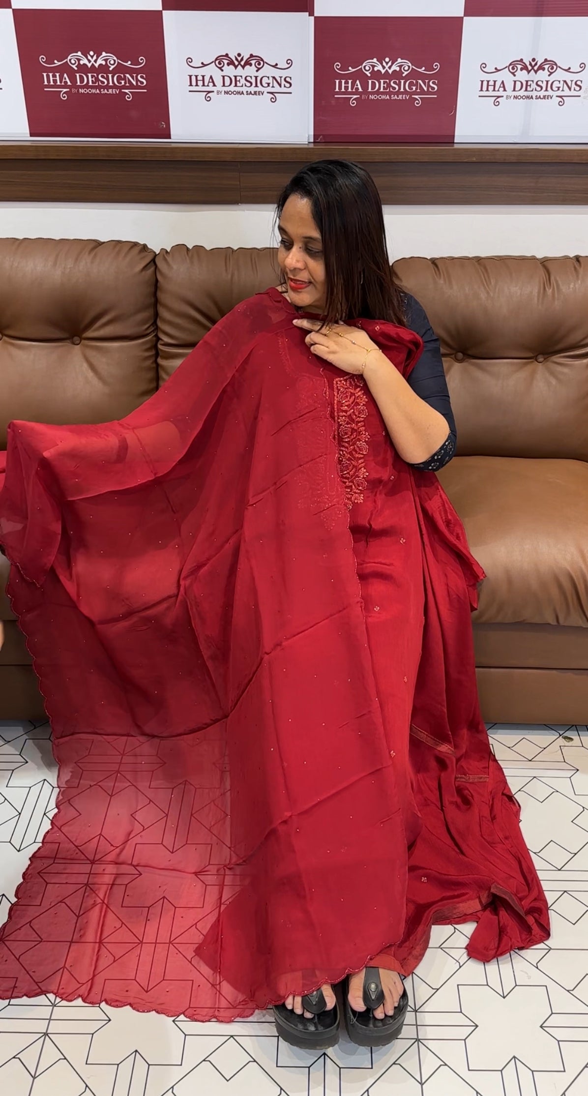 HAND WORKED UNSTITCHED SALWAR SUITS - IHA 9858