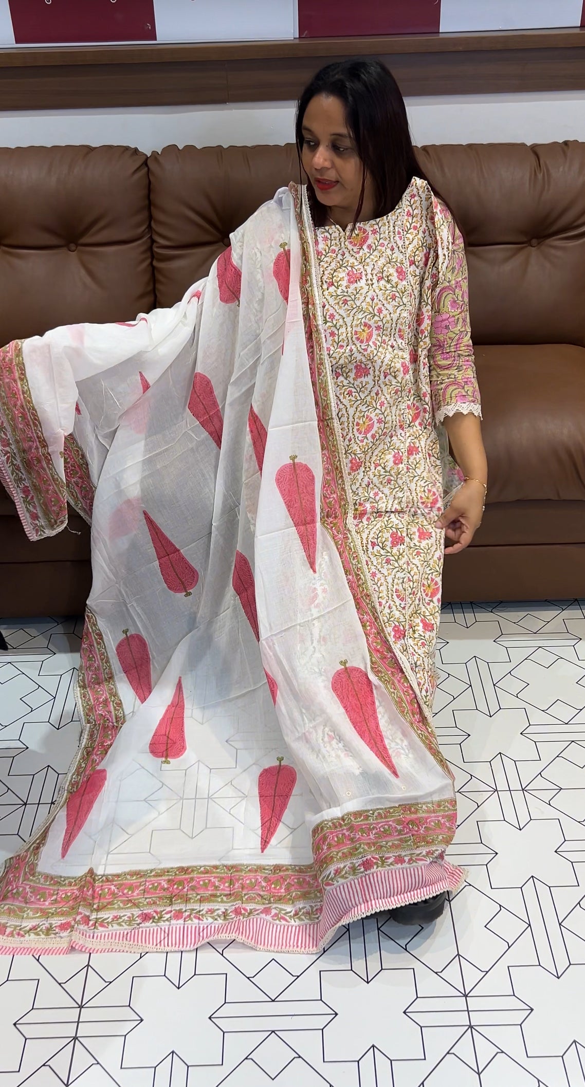 PRINTED COTTON TOP , BOTTOM AND DUPATTA - IHA 9539