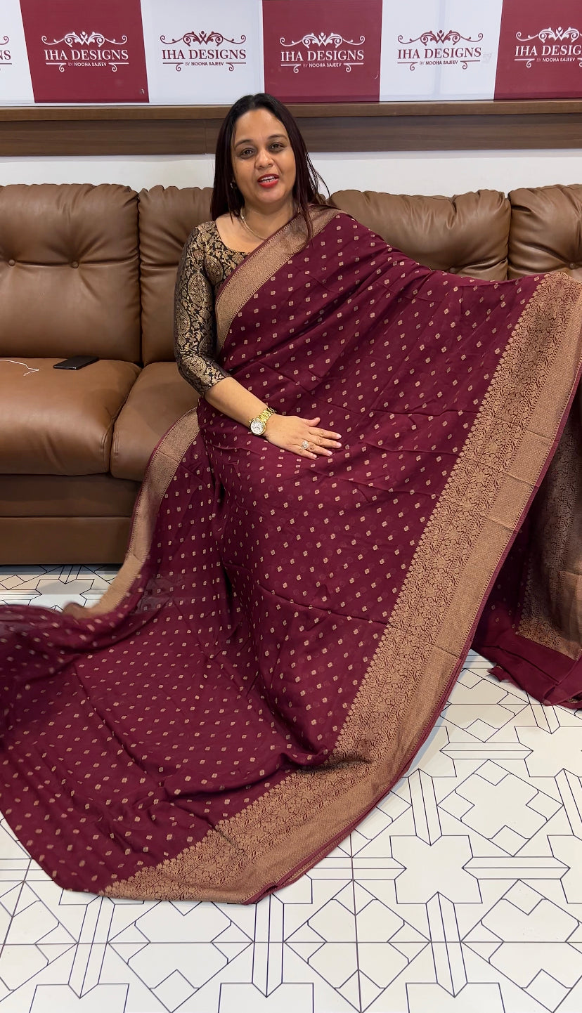 GEORGETTE BANARASI SILK SAREES - IHA 8470