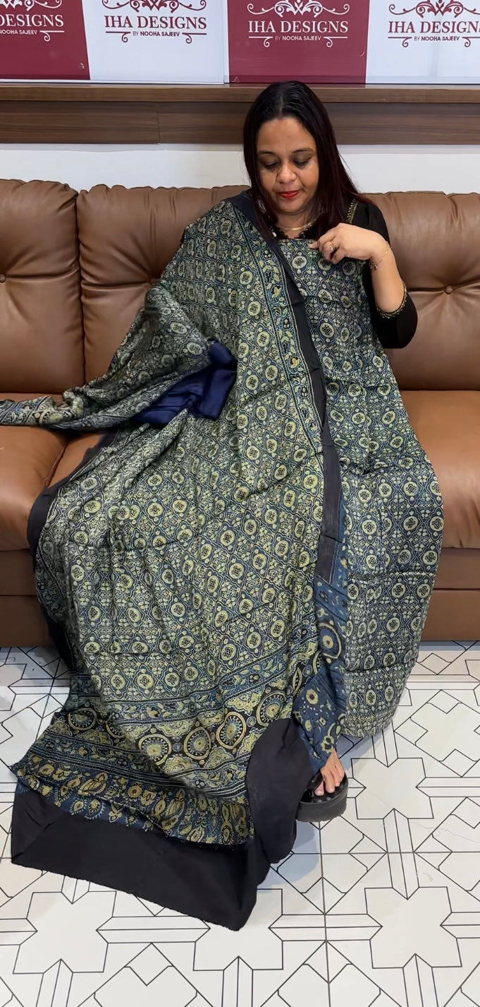 AJRAKH PRINTED MODAL UNSTITCHED SALWAR SUITS - IHA 8427