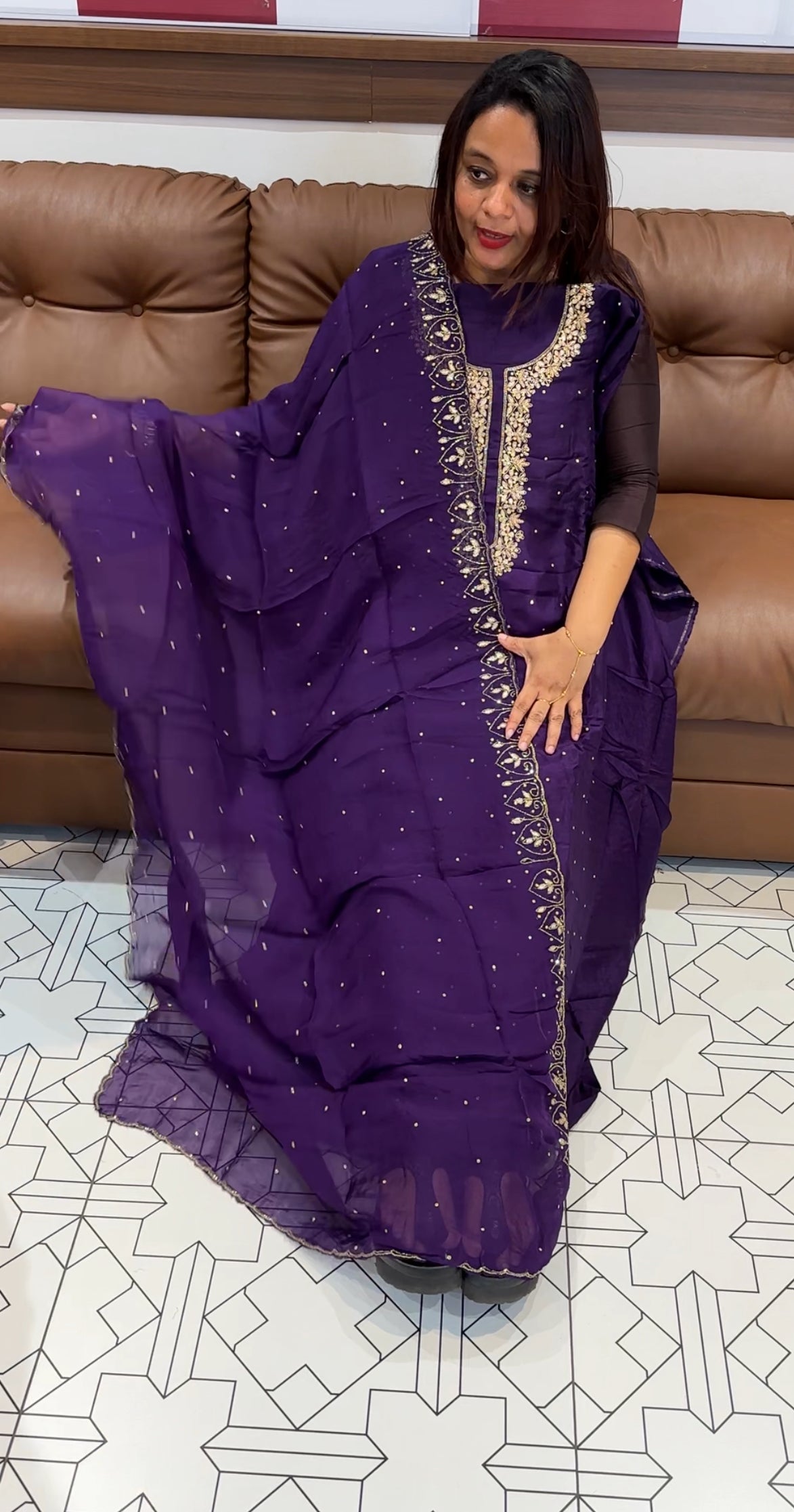 HAND WORKED DOLA SILK UNSTITCHED SALWAR SUIT - IHA 9599