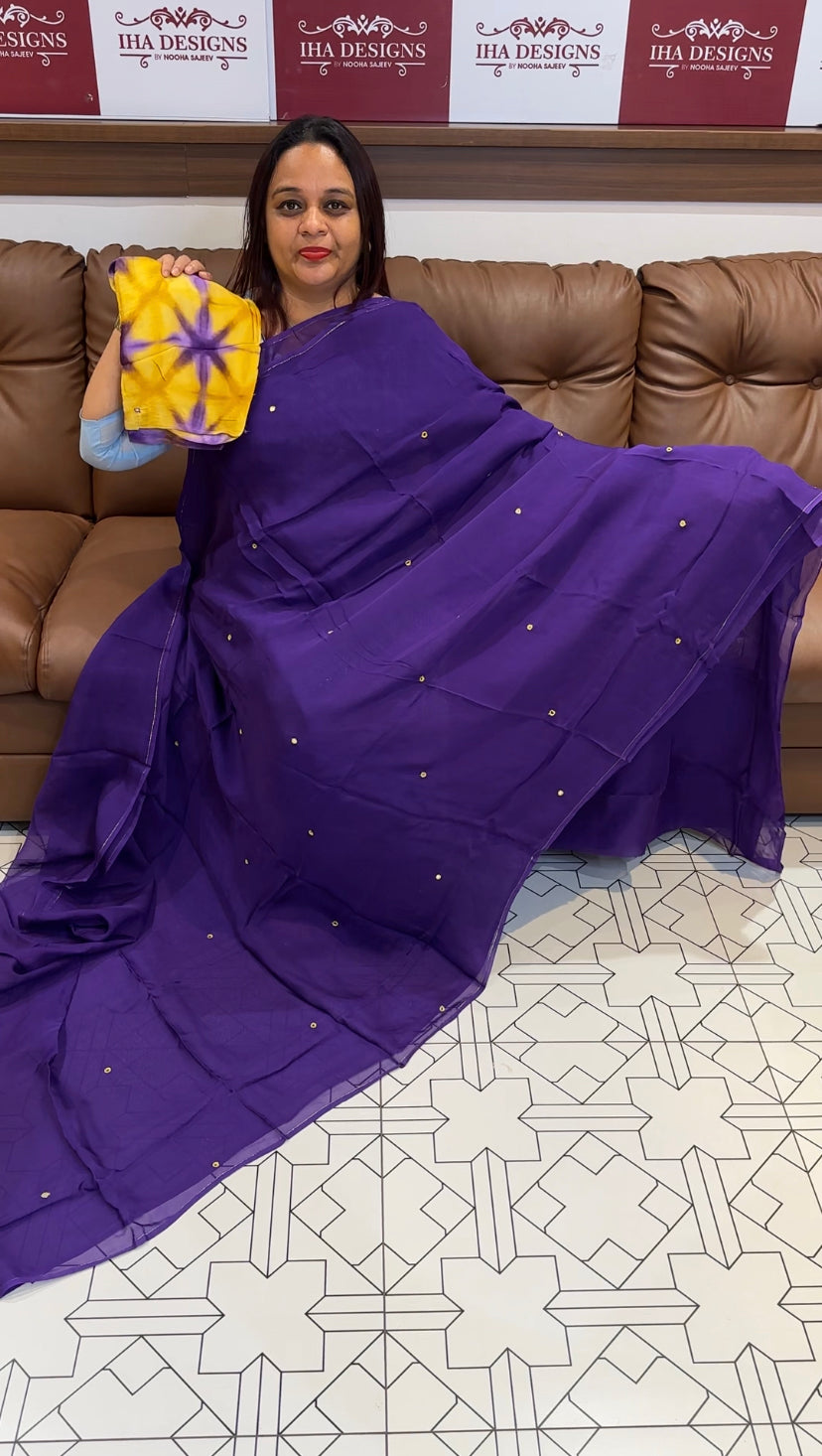 VISCOSE ORGANZA SAREES & MARBLE PRINTED BLOUUSE - IHA 8455