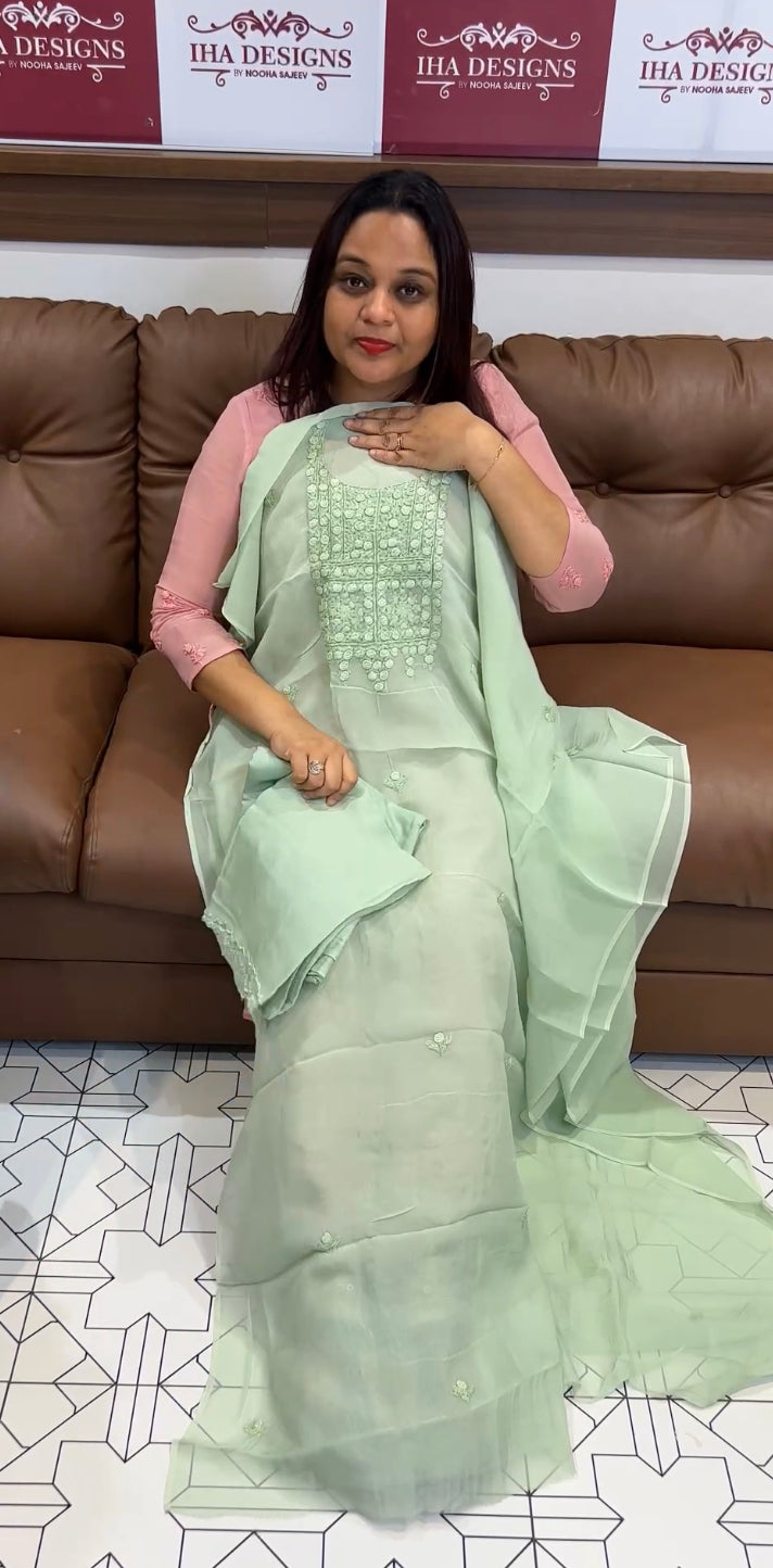 LUCKNOWI CHIKANKARI UNSTITCHED SALWAR SUITS - IHA 8395