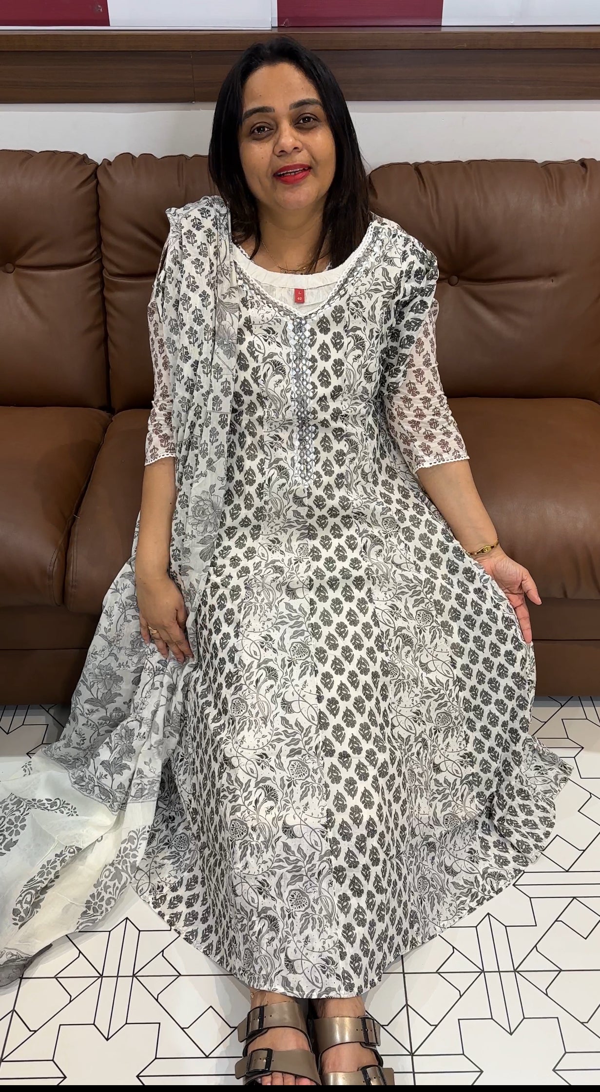 MULMUL COTTON ANARKALI TOP,BOTTOM AND DUPATTA - IHA 20617