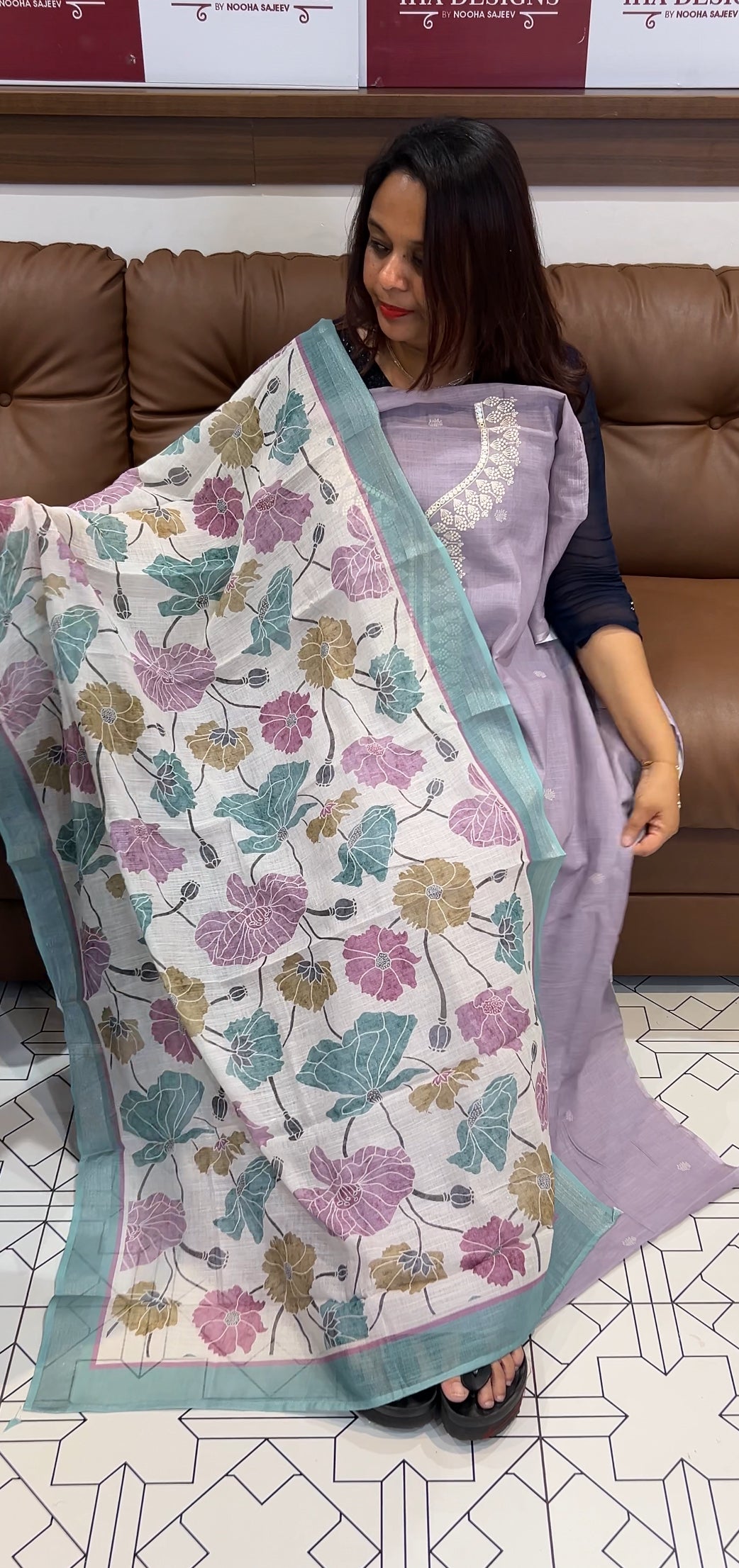 COTTON LINEN UNSTITCHED SALWAR SUITS - IHA 9713