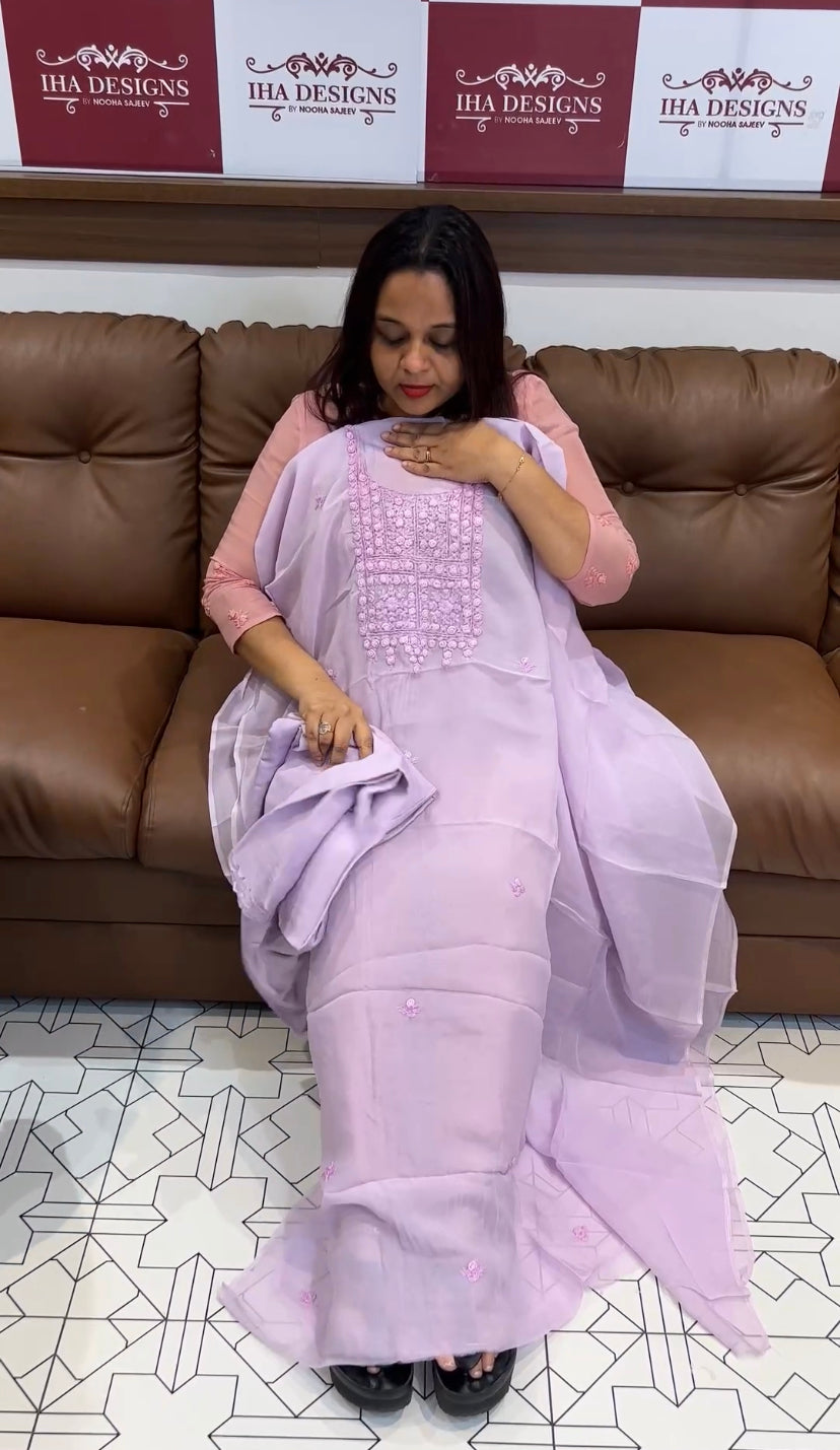 LUCKNOWI CHIKANKARI UNSTITCHED SALWAR SUITS - IHA 8395