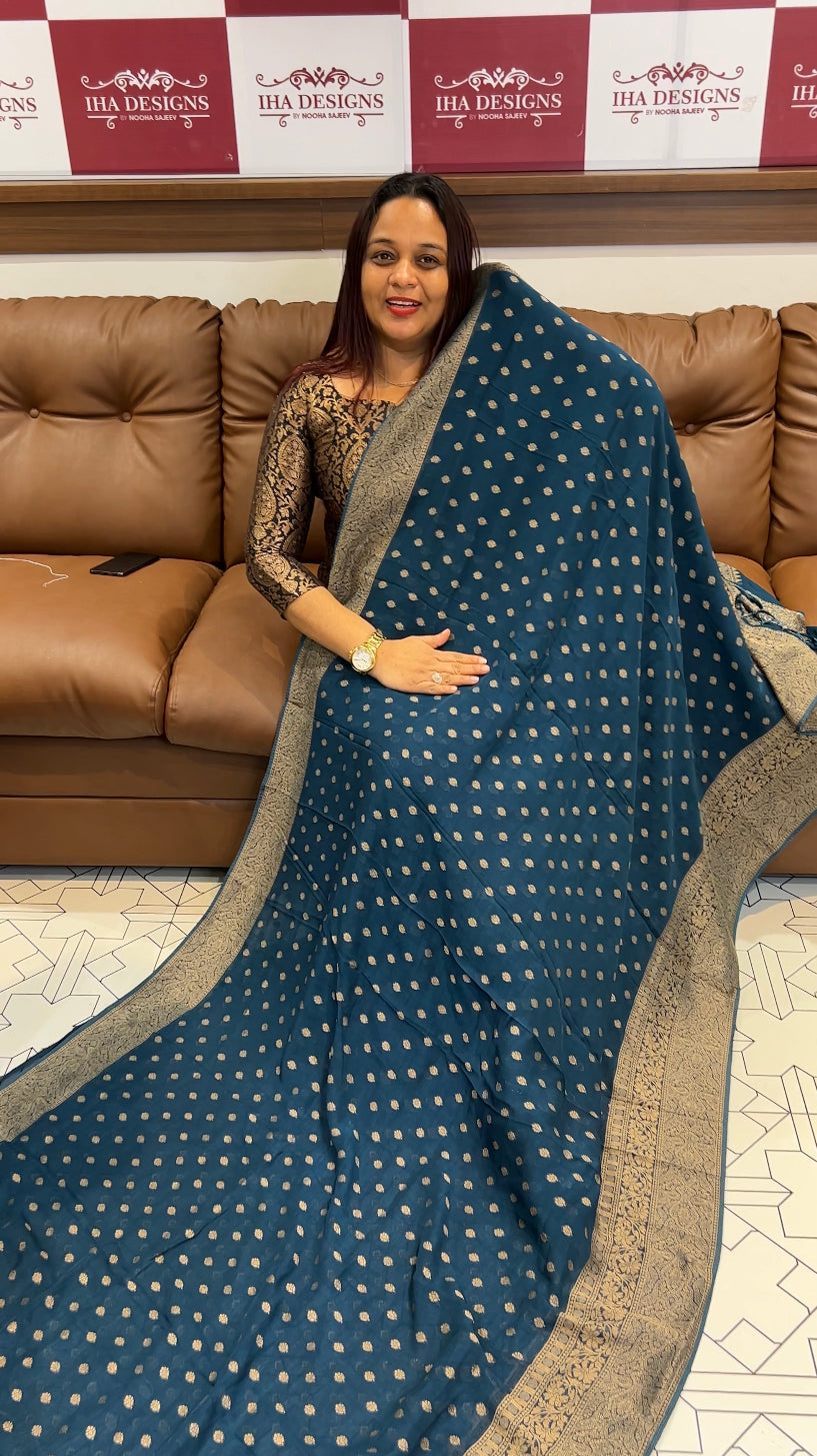 GEORGETTE BANARASI SILK SAREES - IHA 8470