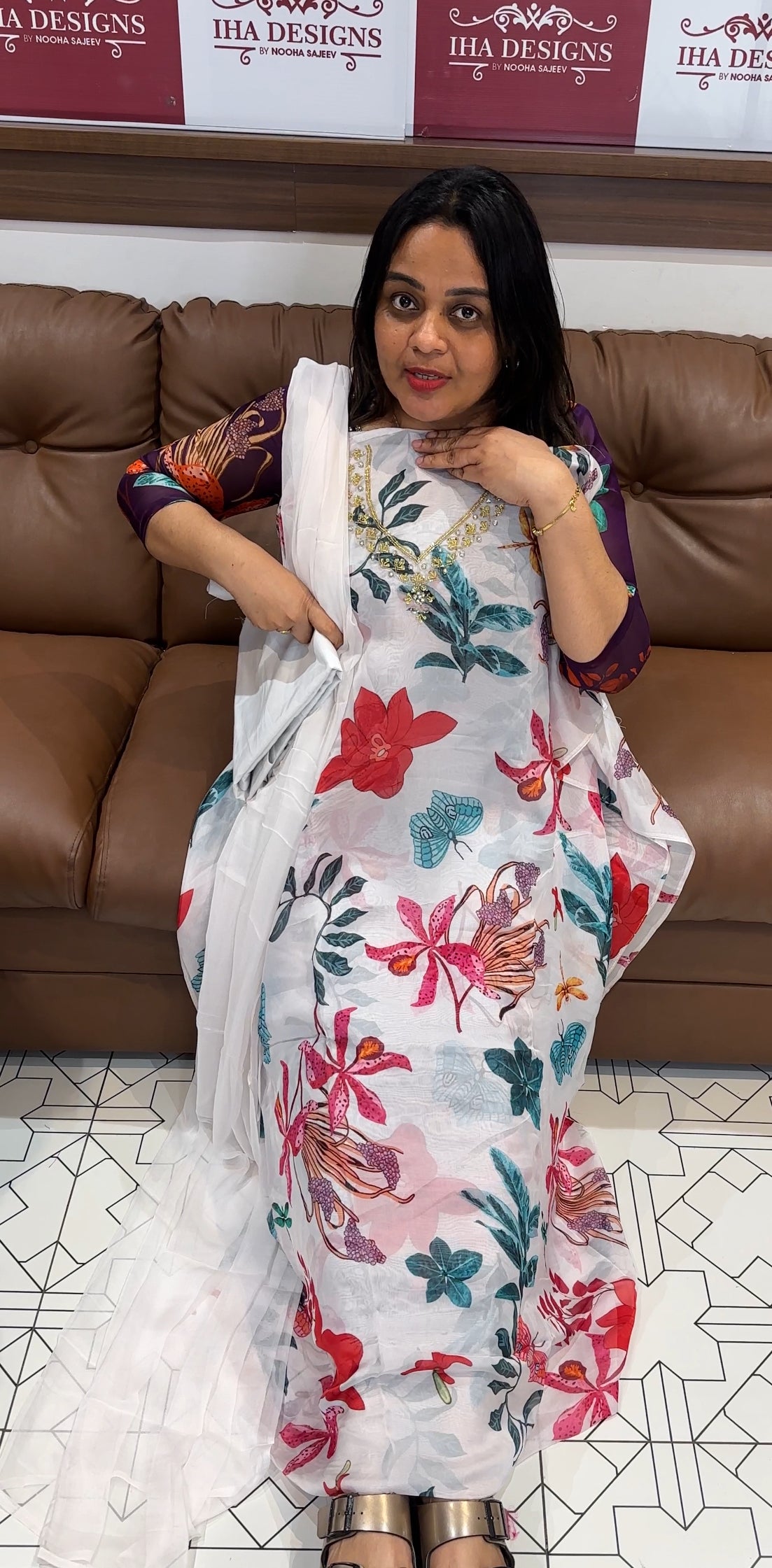 PRINTED ORGANZA UNSTITCHED SALWAR SUITS - IHA 22739