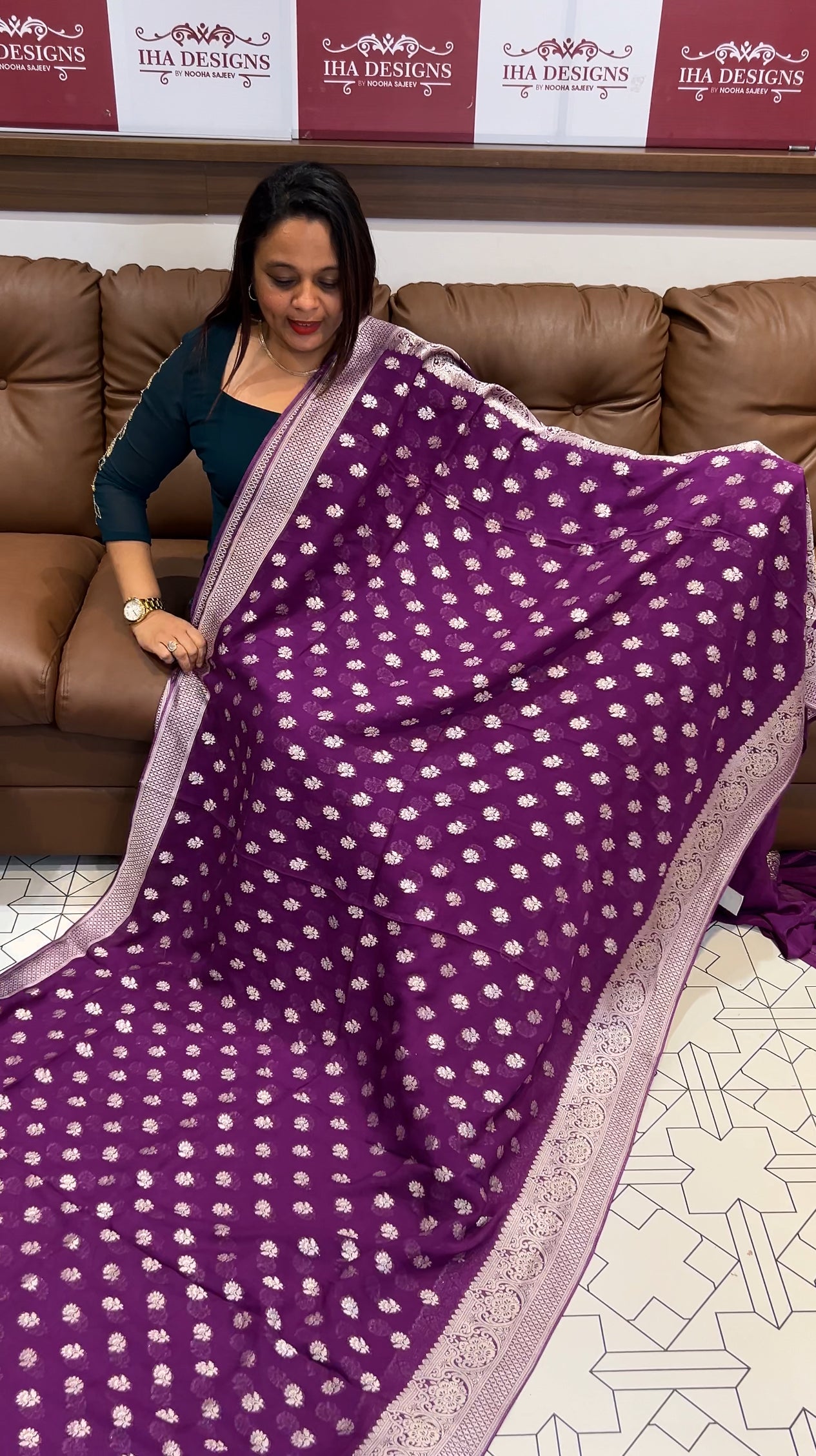 VISCOSE GEORGETTE BANARSI SILK SAREES - IHA 9754