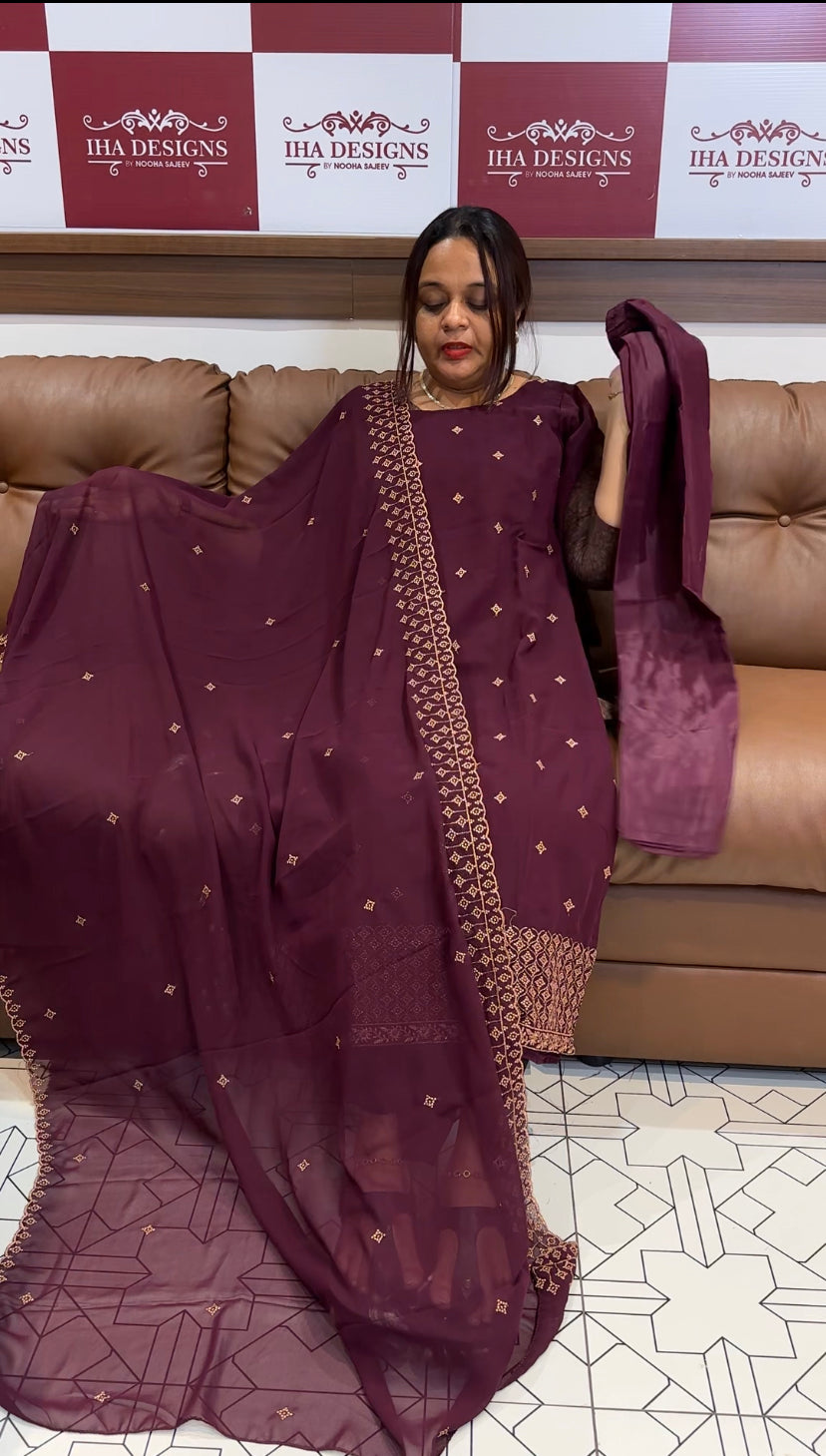 FAUX GEORGETTE TOP ,BOTTOM AND DUPATTA - IHA 8622