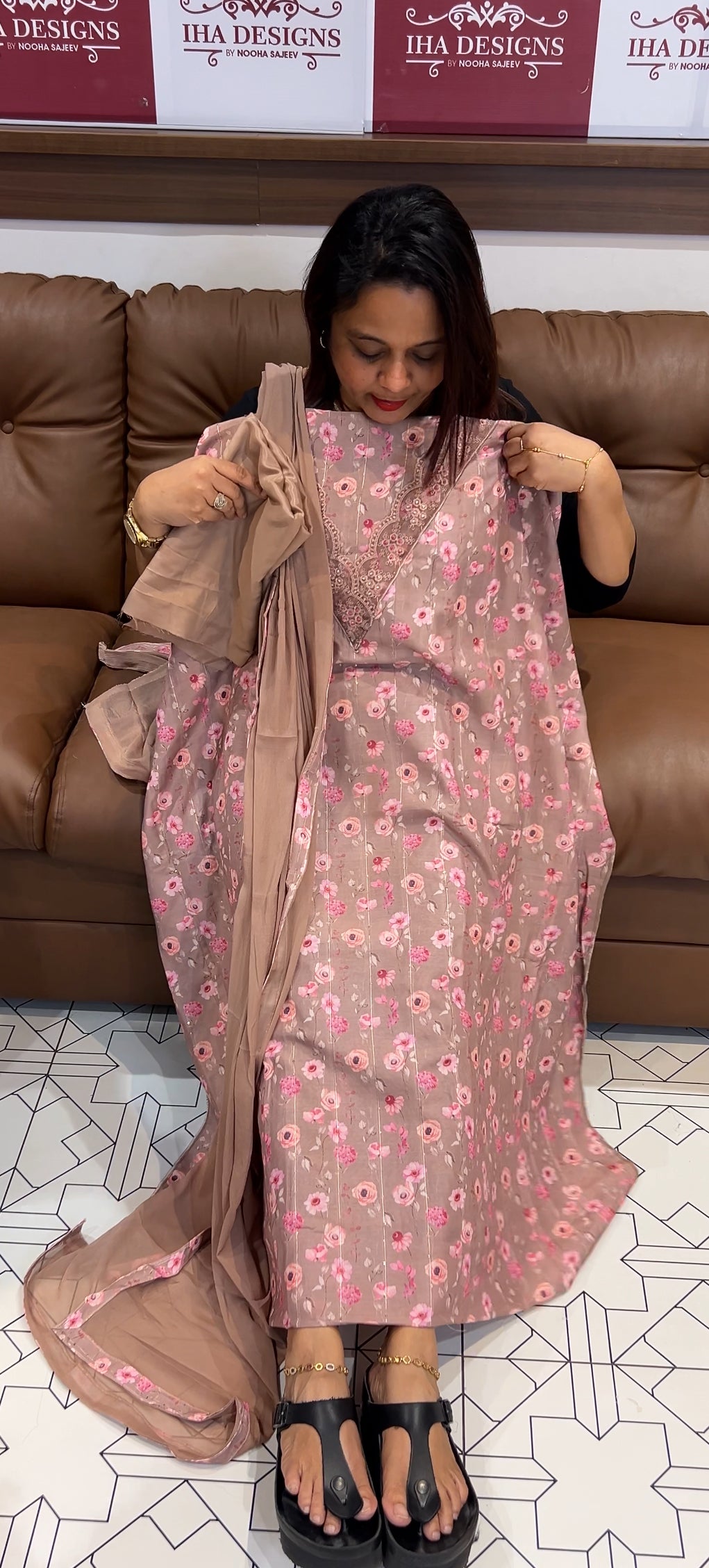 PRINTED CHANDERI UNSTITCHED SALWAR SUITS - IHA 9762