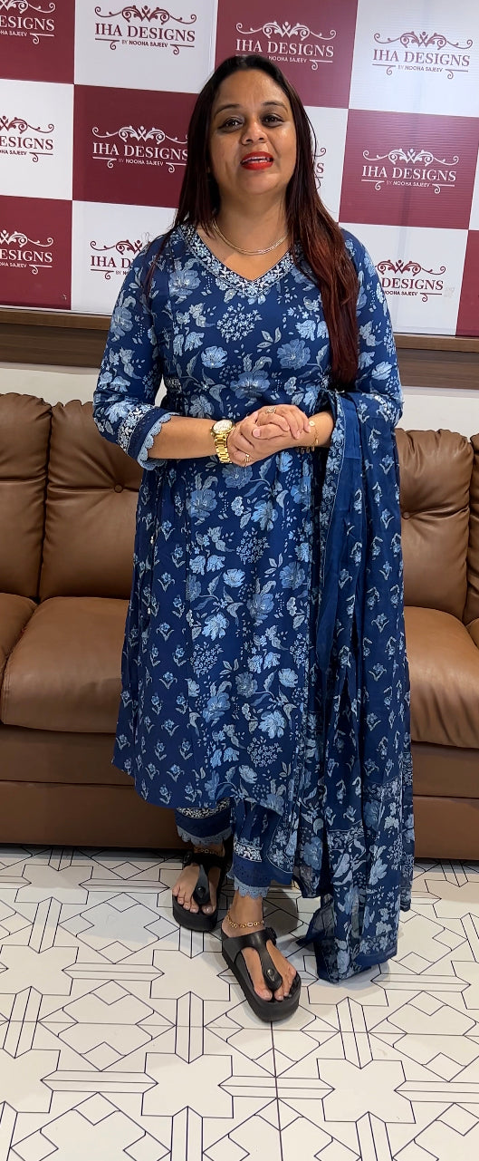 PRINTED COTTON TOP , BOTTOM AND DUPATTA - IHA 8502