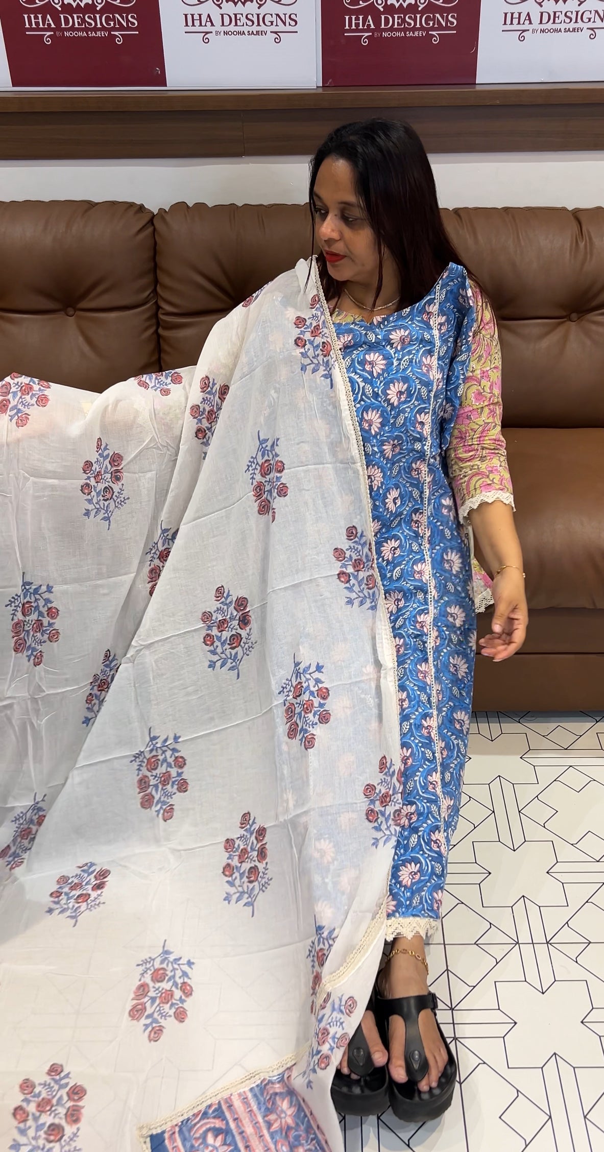 PRINTED COTTON TOP , BOTTOM AND DUPATTA - IHA 9539