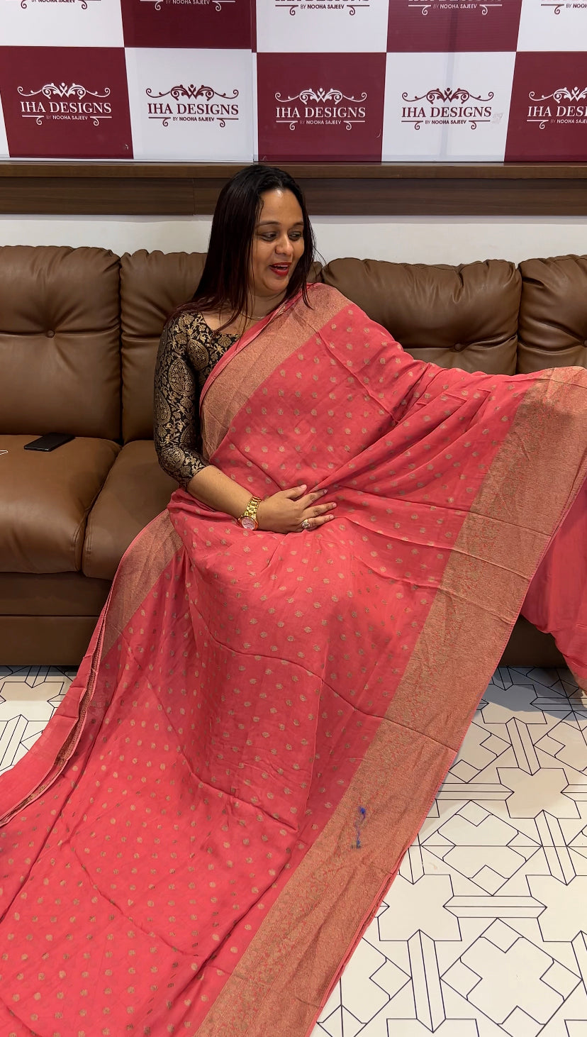 GEORGETTE BANARASI SILK SAREES - IHA 8470