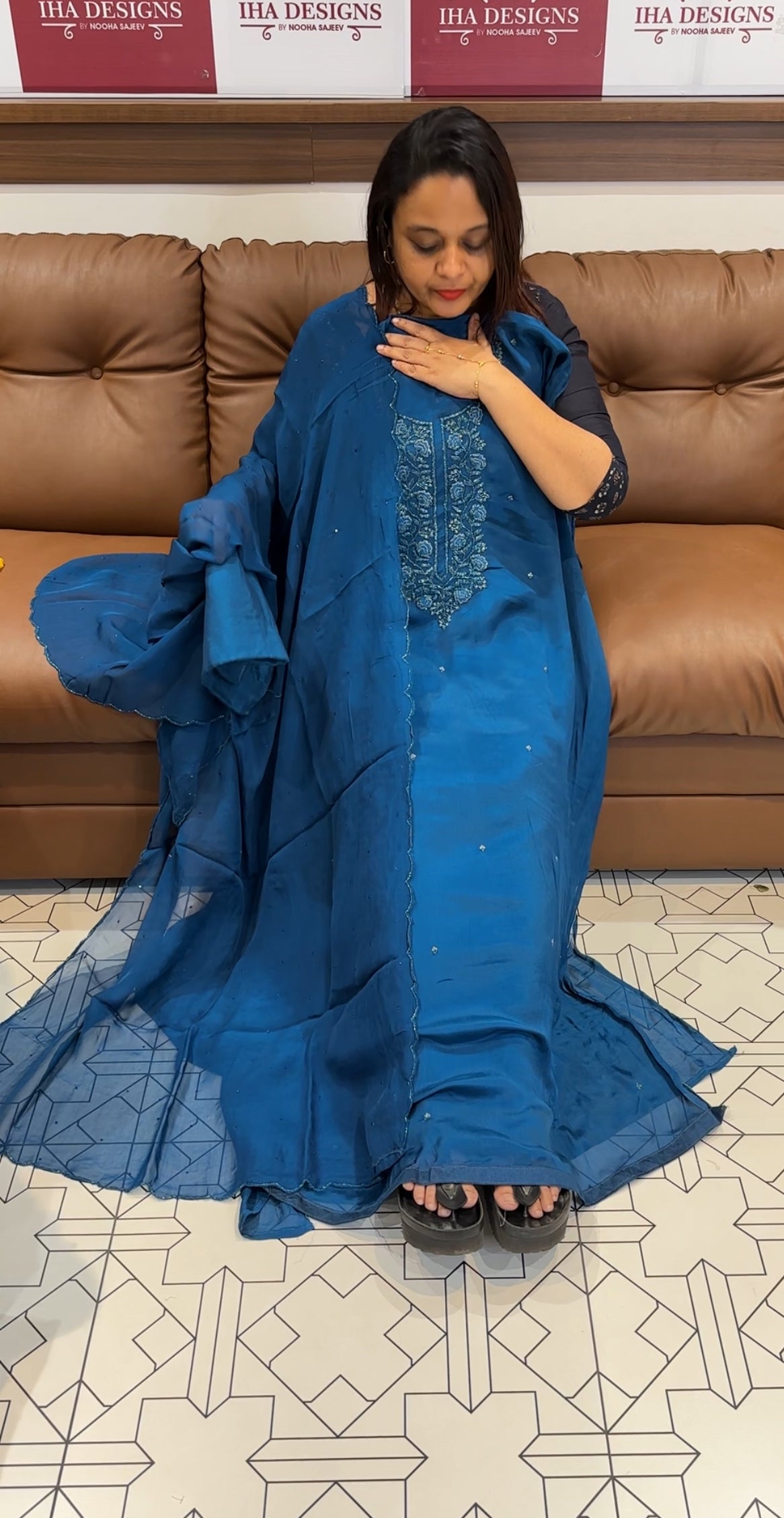 HAND WORKED UNSTITCHED SALWAR SUITS - IHA 9858