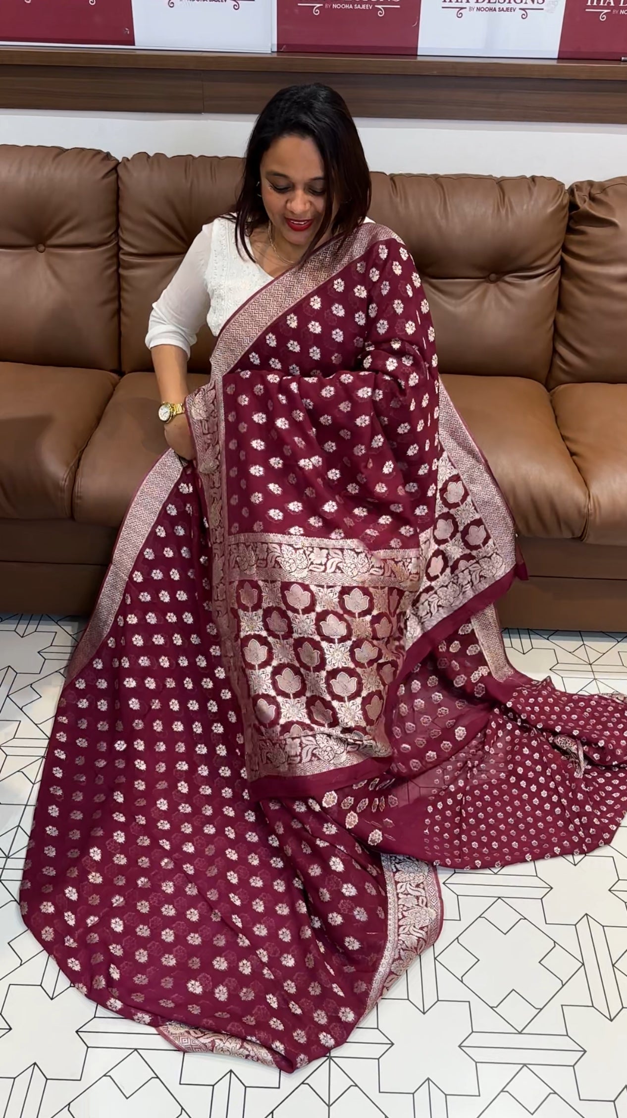VISCOSE GEORGETTE BANARASI SILK SAREES - IHA 9590