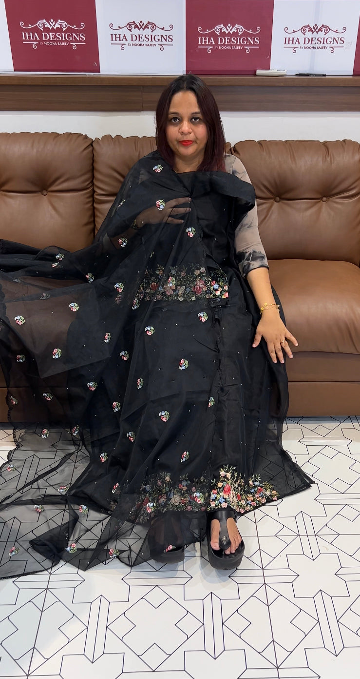 HAND WORKED ORGANZA UNSTITCHED SALWAR SUITS - IHA 8154