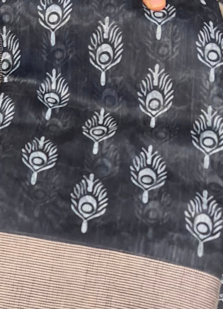 BUDGET BUY PRINTED SEMI LINEN SAREE - IHA 8169