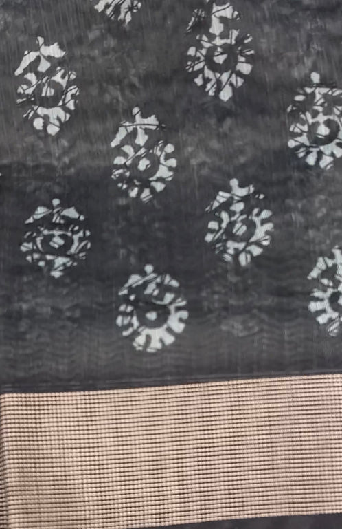 BUDGET BUY PRINTED SEMI LINEN SAREE - IHA 8169