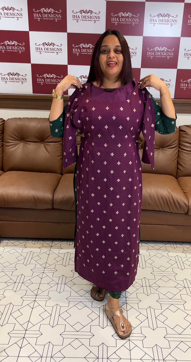 IHA'S IN-HOUSE VICHITRA SILK SLITED TOPS - IHA 8260