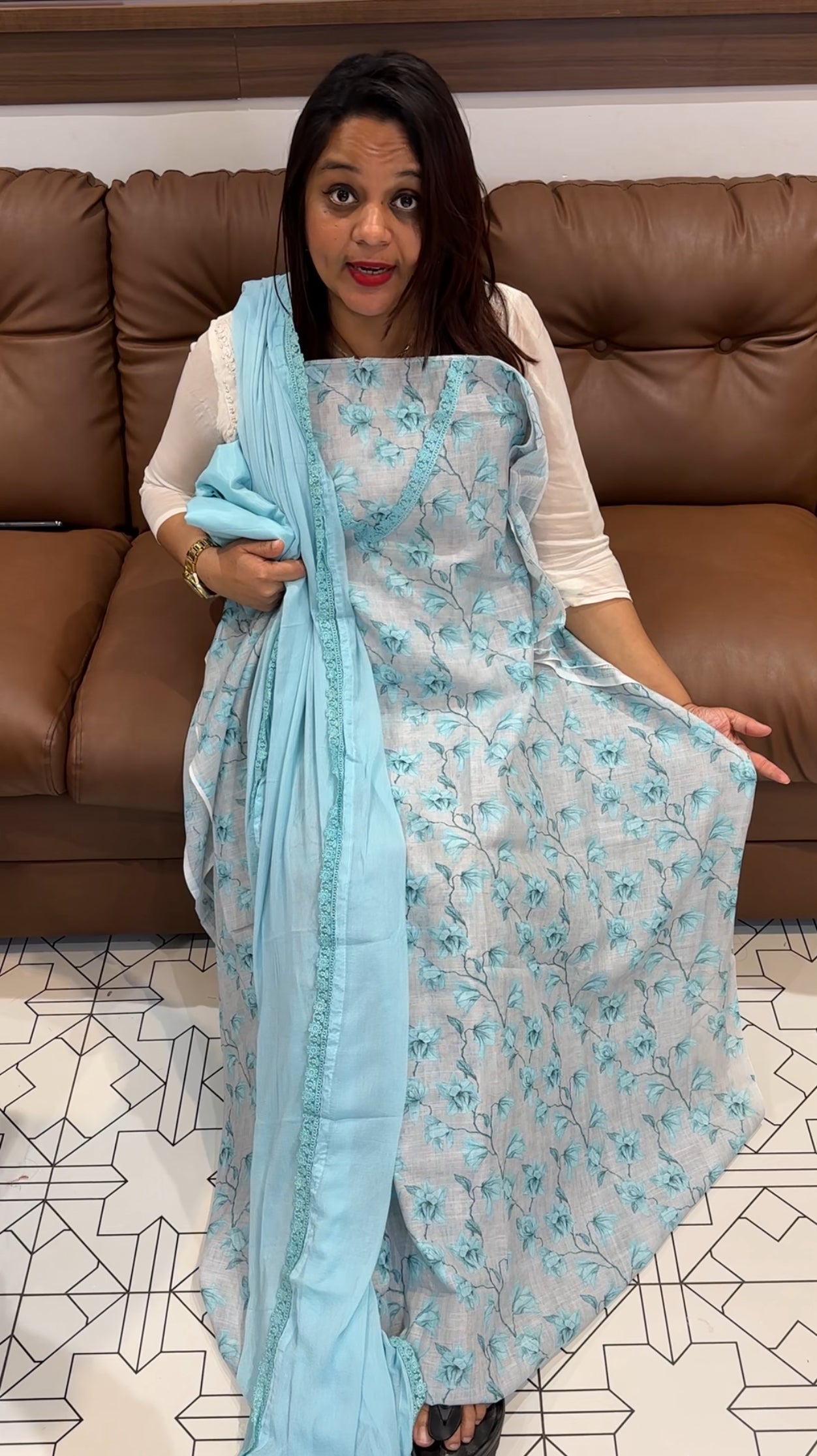 COTTON LINEN UNSTITCHED SALWAR SUIT - IHA 9597