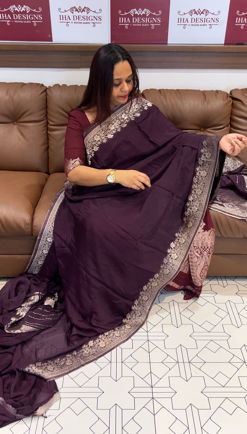 FORWARD PLATINUM CHIFFON BANARASI SILK SAREES - IHA 8185