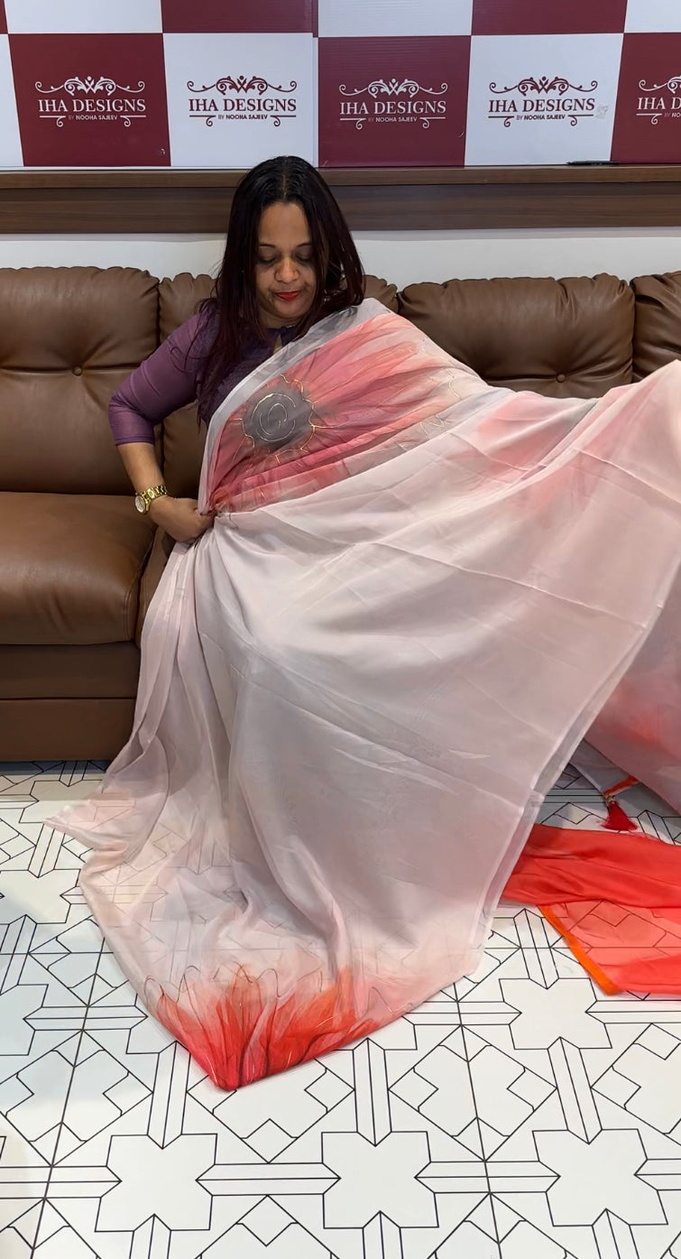 HANDPAINTED ORGANZA SAREES - IHA 8109