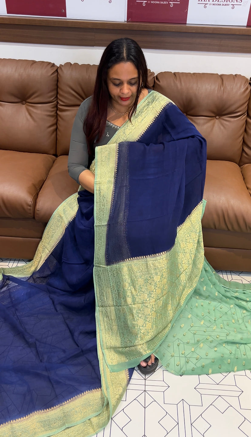 DESIGNER VISCOSE GEORGETTE BANARASI SILK SAREE - IHA 9561