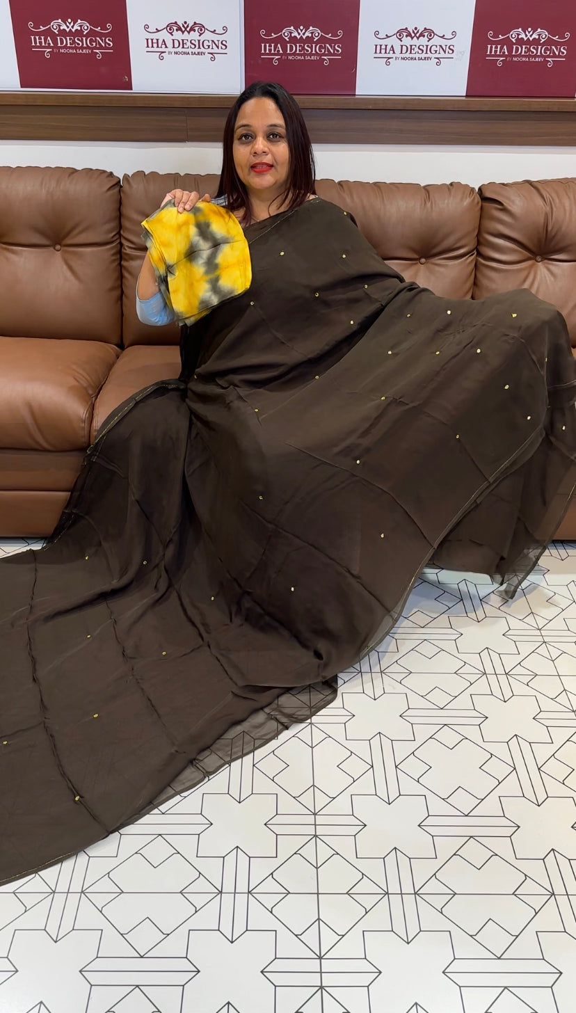 VISCOSE ORGANZA SAREES & MARBLE PRINTED BLOUUSE - IHA 8455