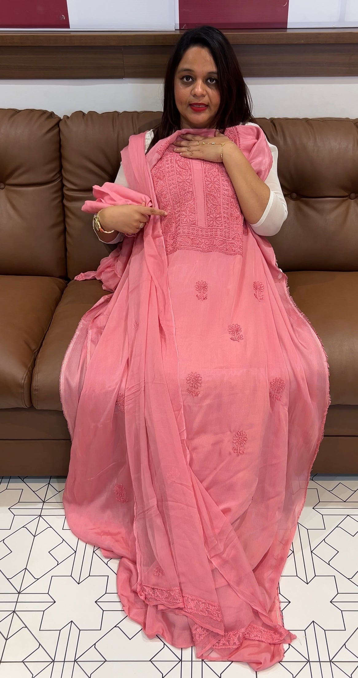 LUCKNOWI CHIKANKARI UNSTITCHED SALWAR SUIT - IHA 9582