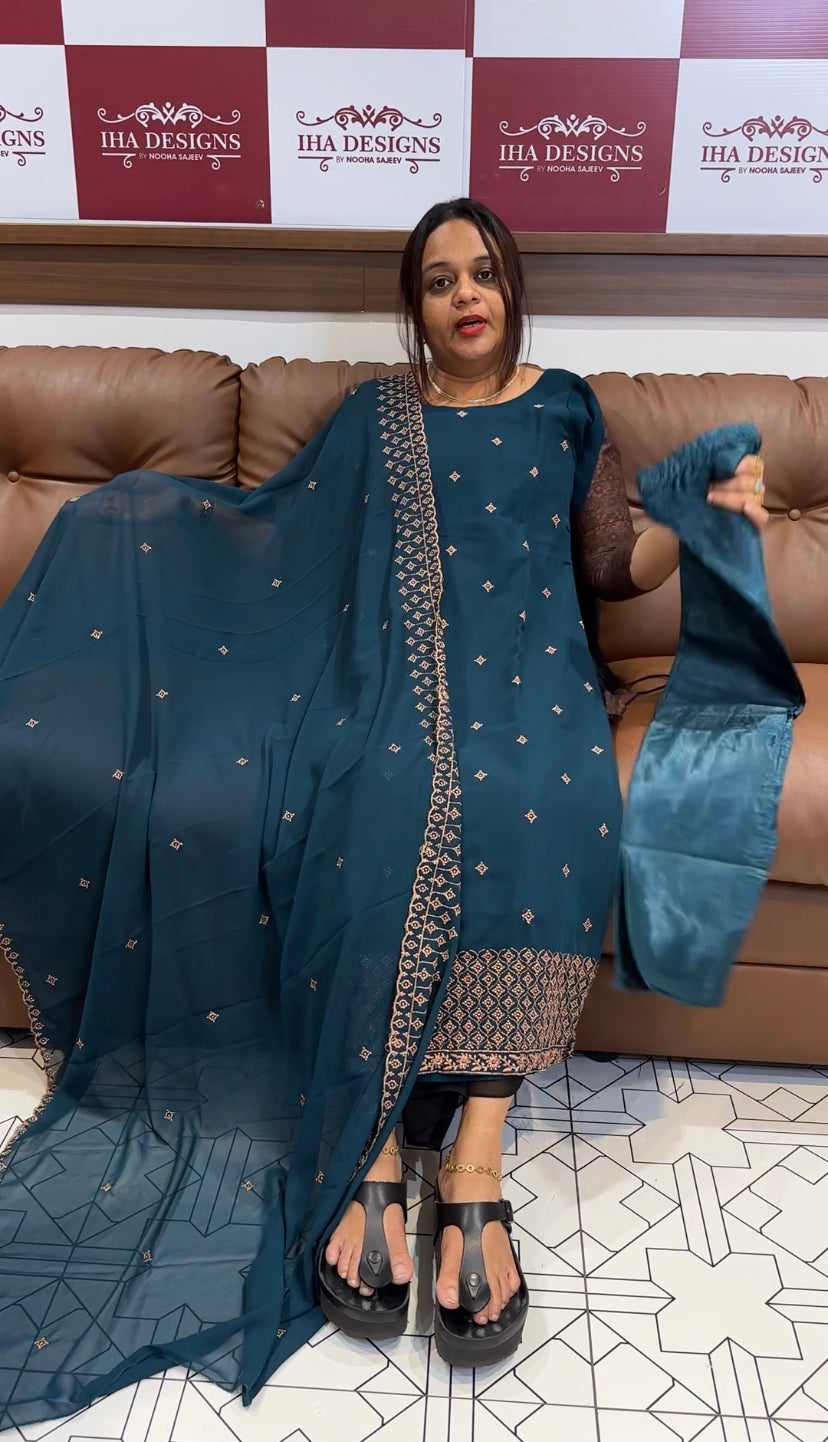 FAUX GEORGETTE TOP ,BOTTOM AND DUPATTA - IHA 8622