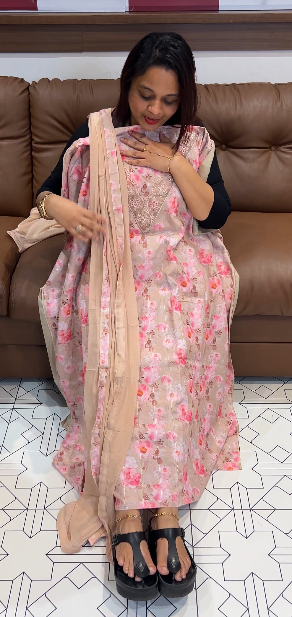 PRINTED CHANDERI UNSTITCHED SALWAR SUITS - IHA 9763
