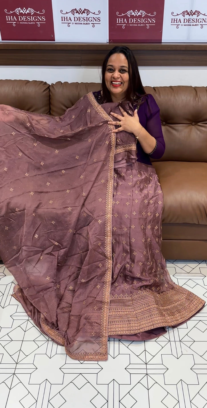 SEMI STITICHED TOP, SKIRT AND DUPATTA - IHA 8424