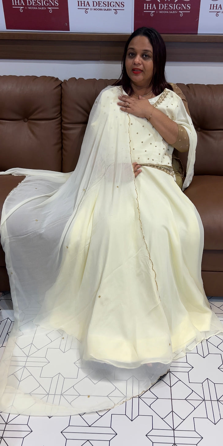 HANDWORKED CROP TOP, SKIRT AND DUPATTA - IHA 8355