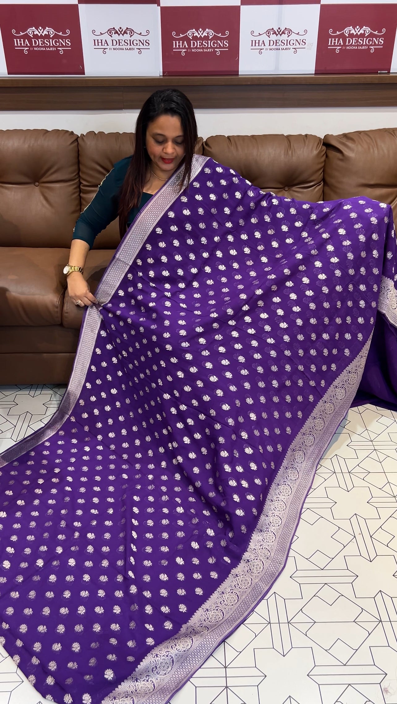 VISCOSE GEORGETTE BANARSI SILK SAREES - IHA 9754