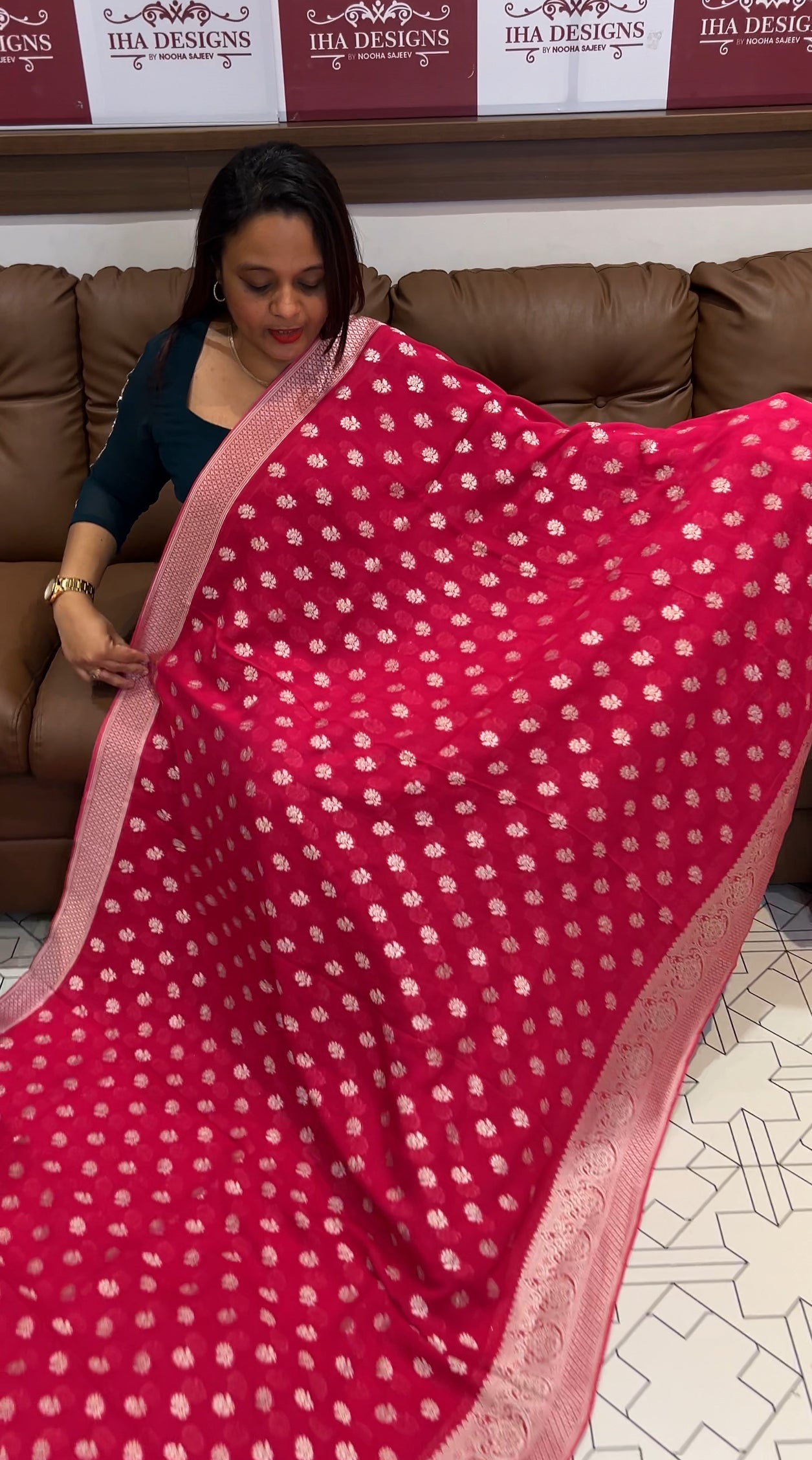 VISCOSE GEORGETTE BANARSI SILK SAREES - IHA 9754