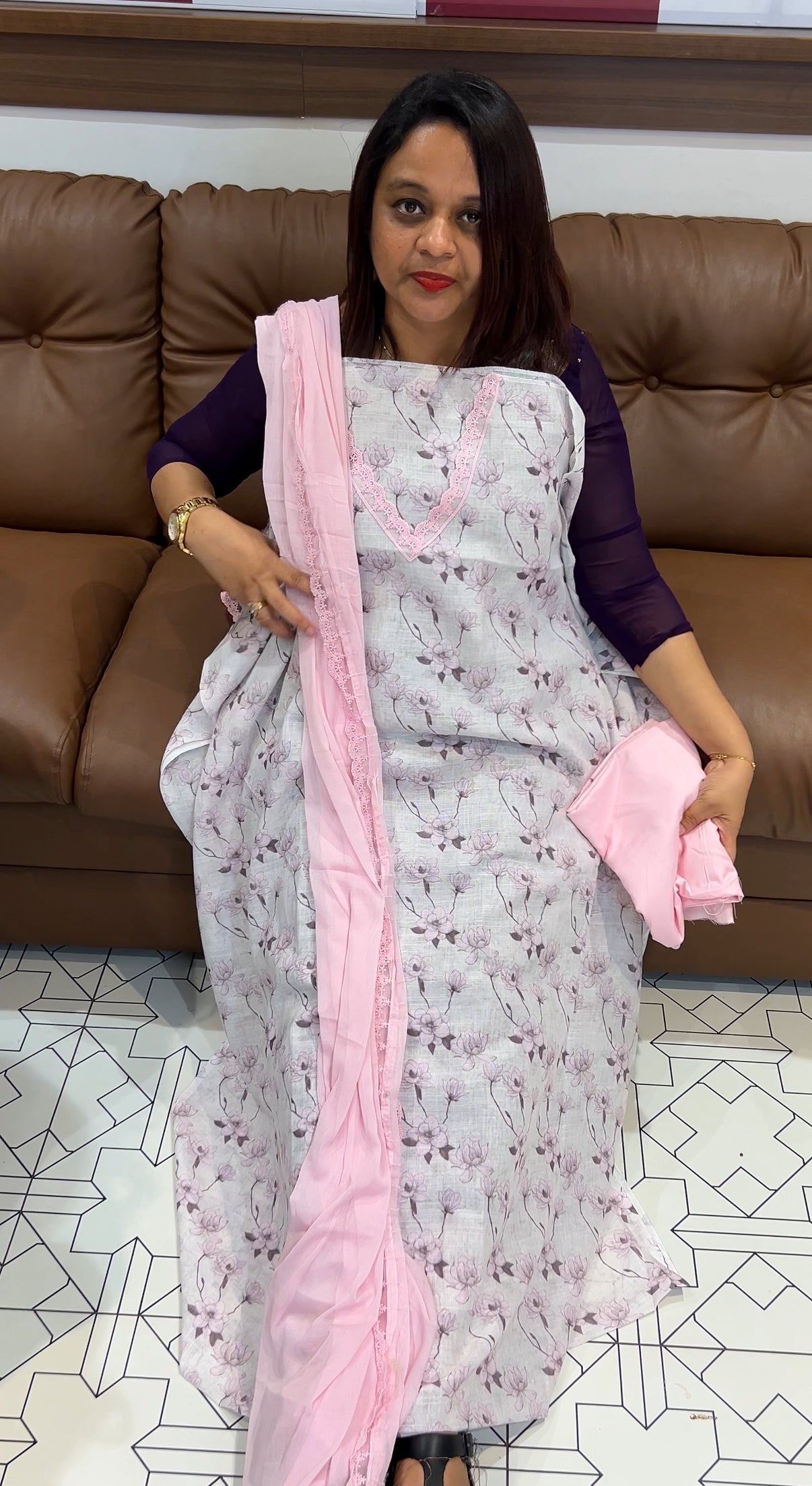 COTTON LINEN UNSTITCHED SALWAR SUITS - IHA 9792