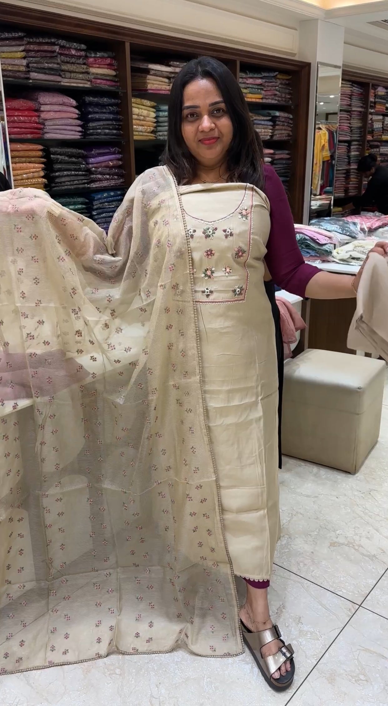 BANARASI CHANDERI UNSTITCHED SALWAR SUITS - IHA 22216