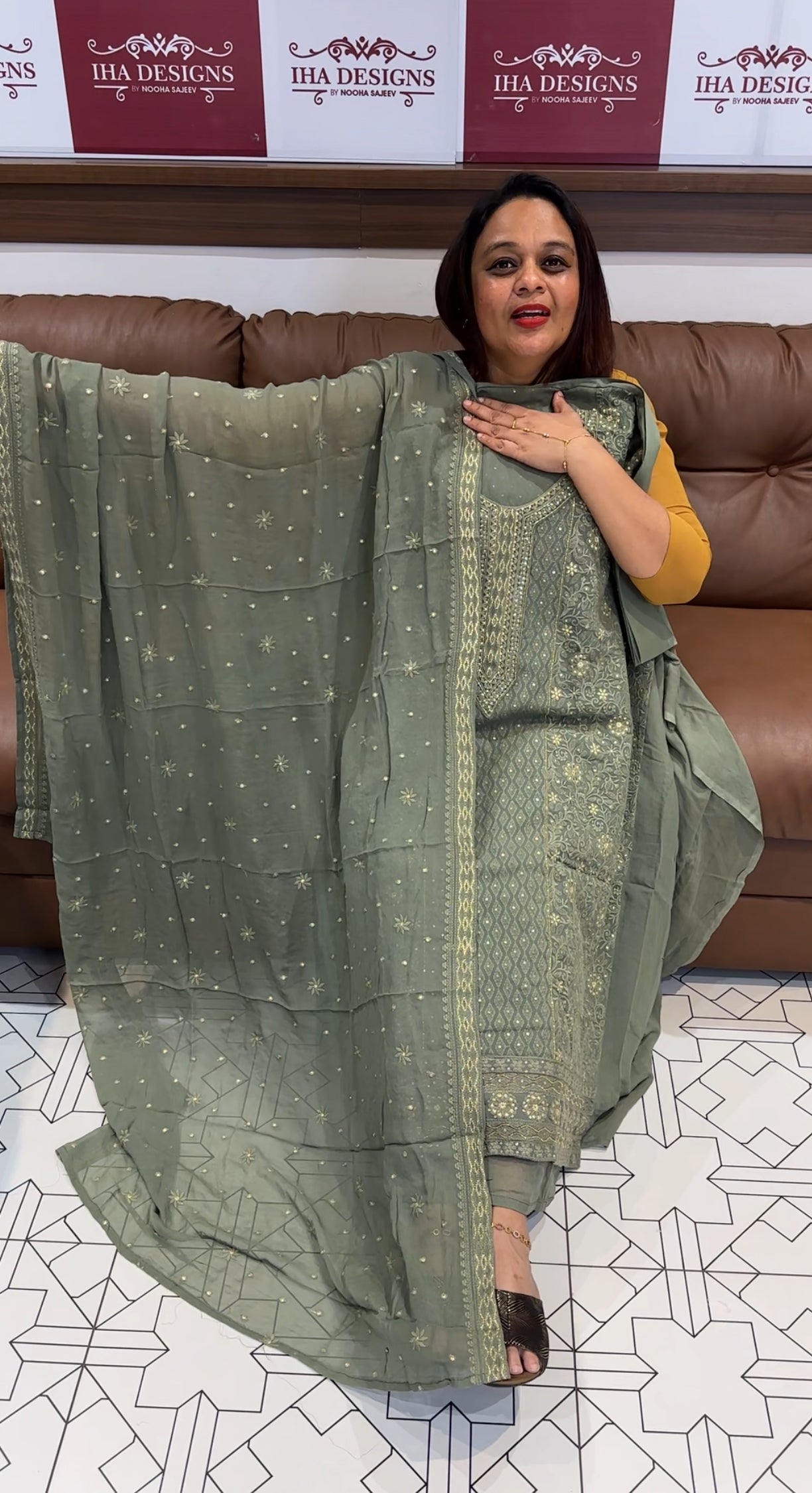 LUCKNOWI CHIKANKARI UNSTITCHED SALWAR SUITS - IHA 9729
