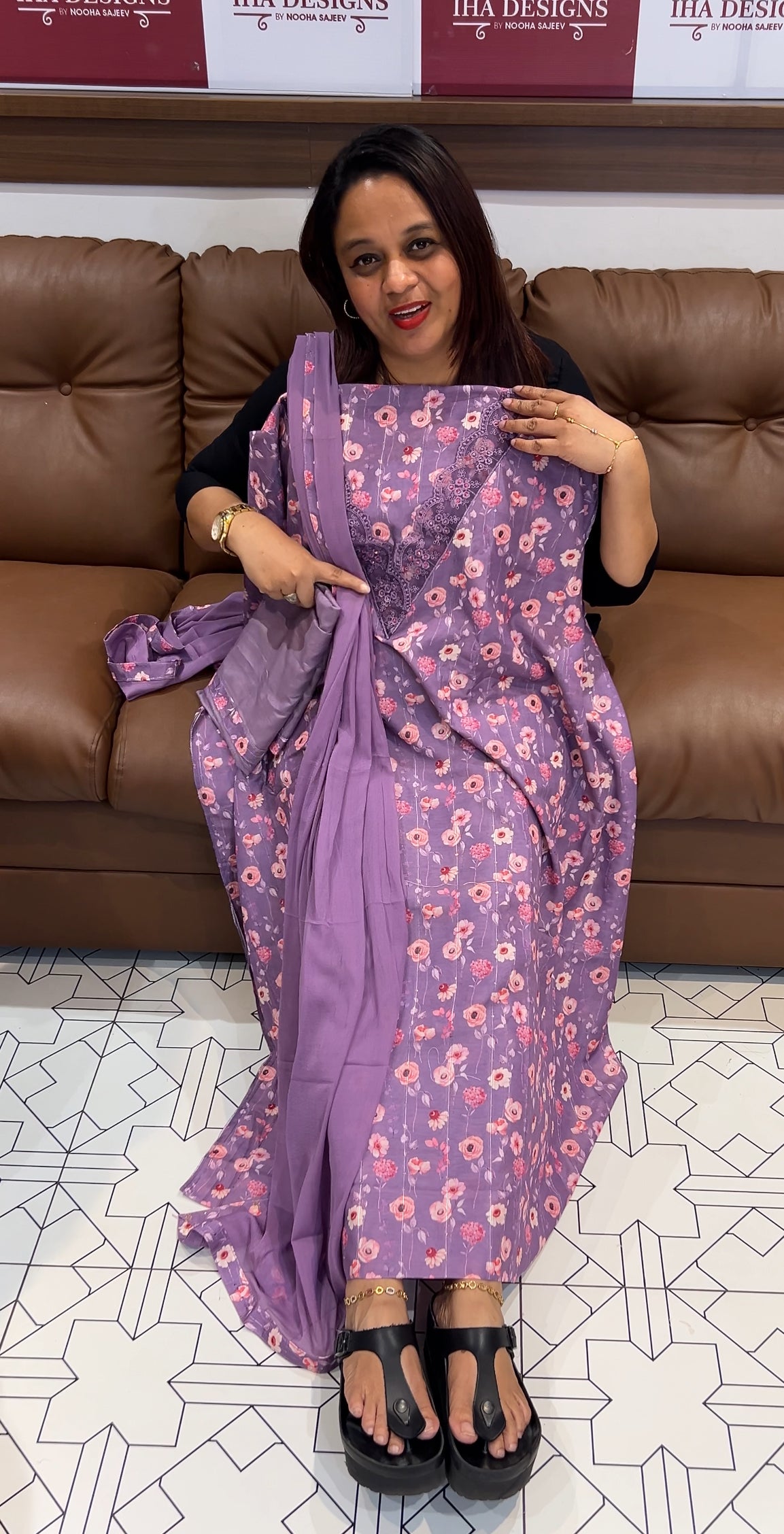 PRINTED CHANDERI UNSTITCHED SALWAR SUITS - IHA 9762