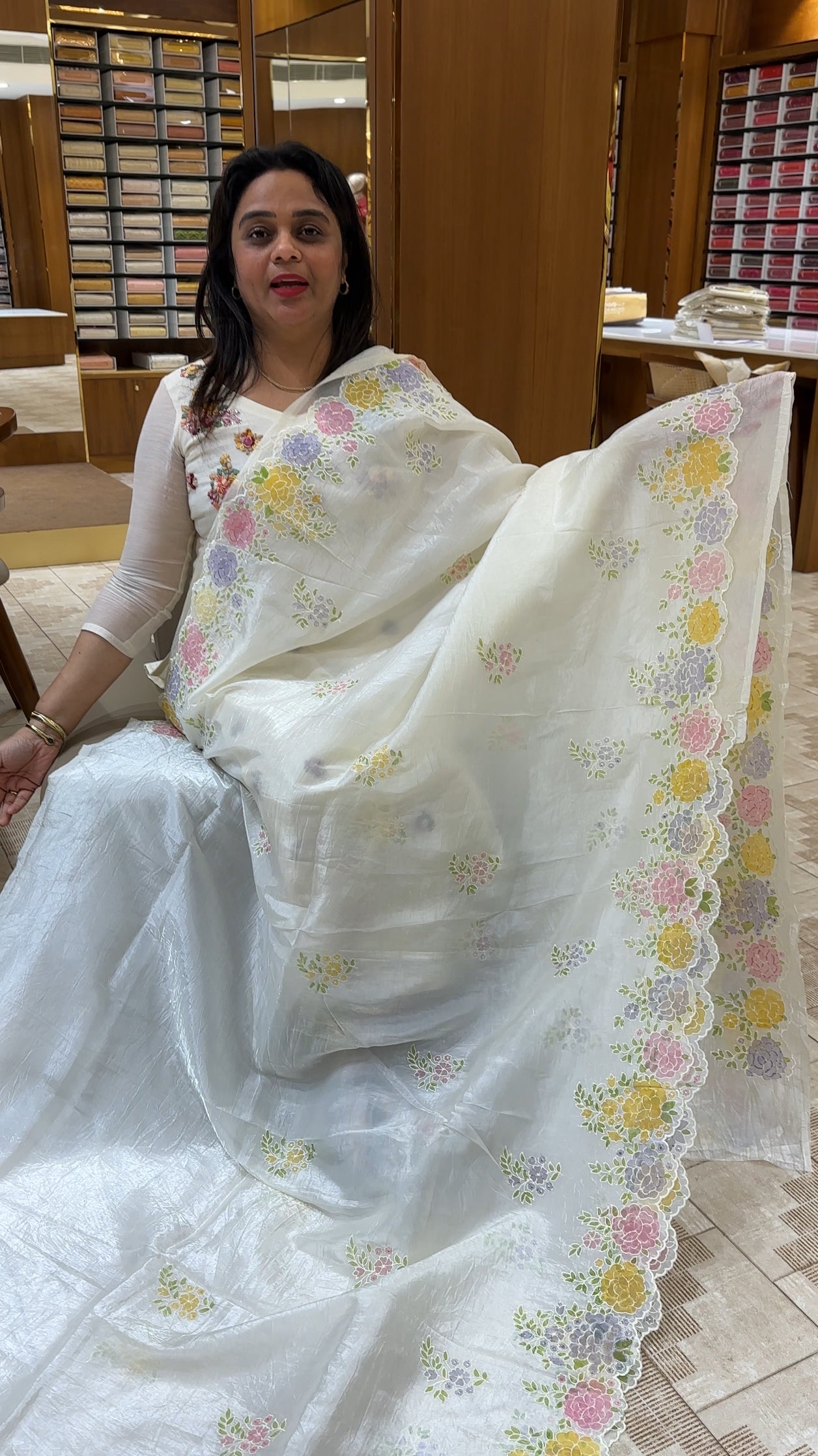 CUT WORKED ORGANZA SAREES - IHA 25793