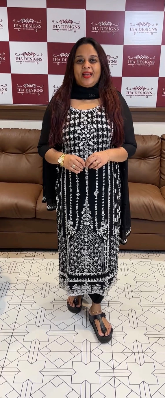 LUCKNOWI CHIKANKARI UNSTITCHED SALWAR SUITS - IHA 8430