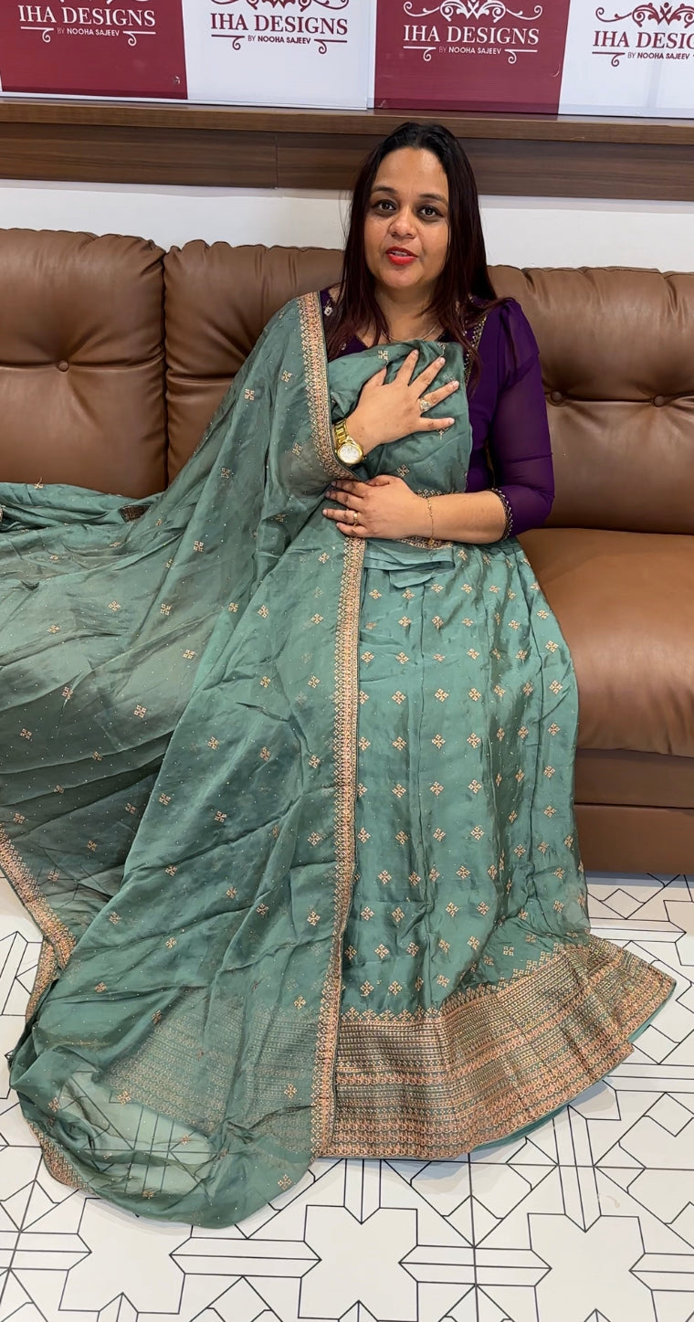 SEMI STITICHED TOP, SKIRT AND DUPATTA - IHA 8424