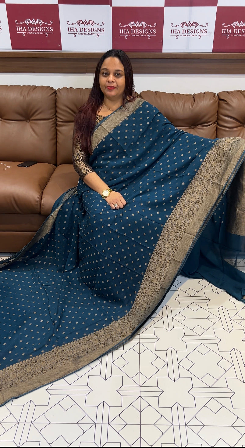 GEORGETTE BANARASI SILK SAREES - IHA 8470