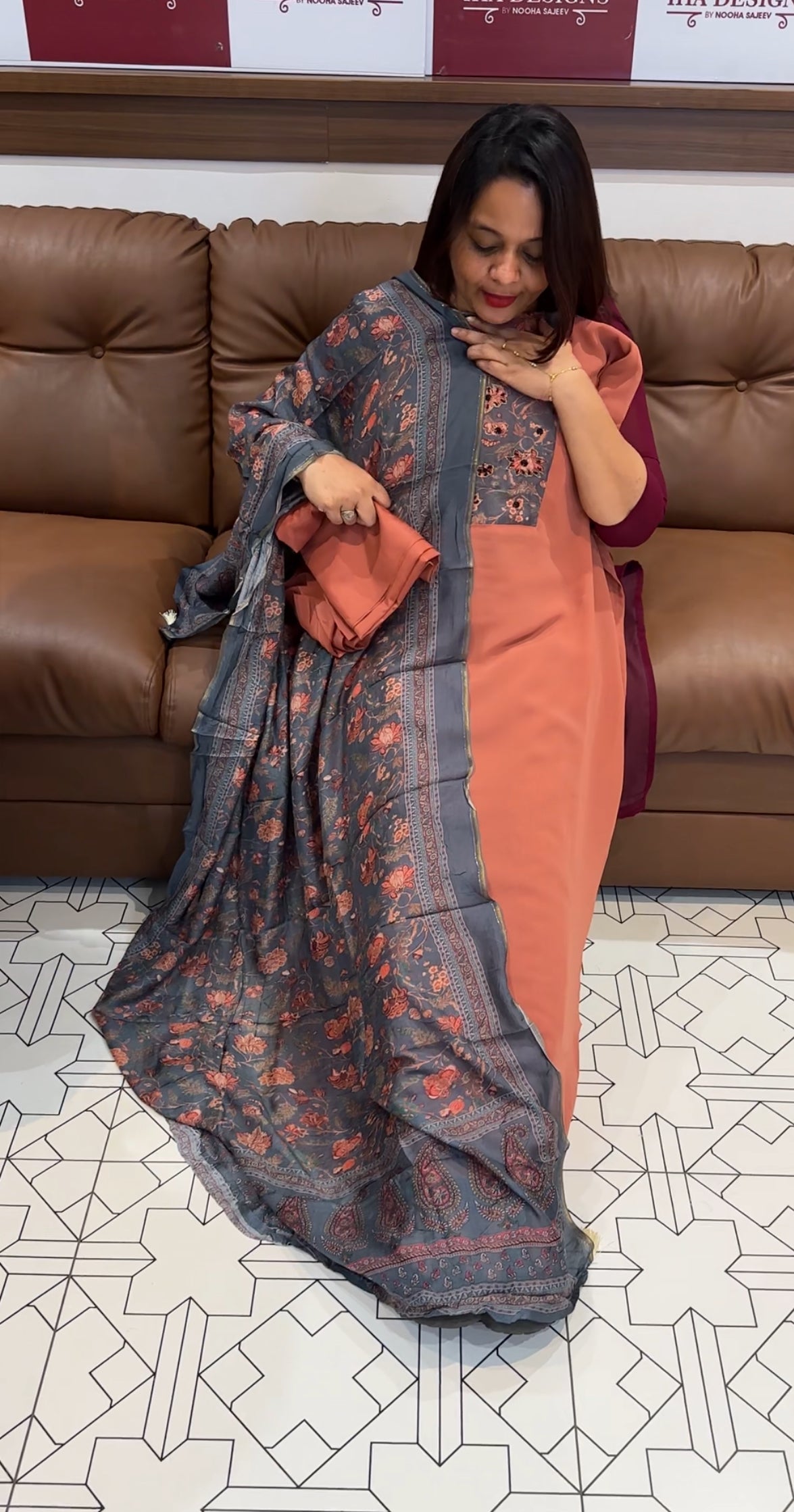 HAND WORKED UNSTITCHED SALWAR SUIT - IHA 9579