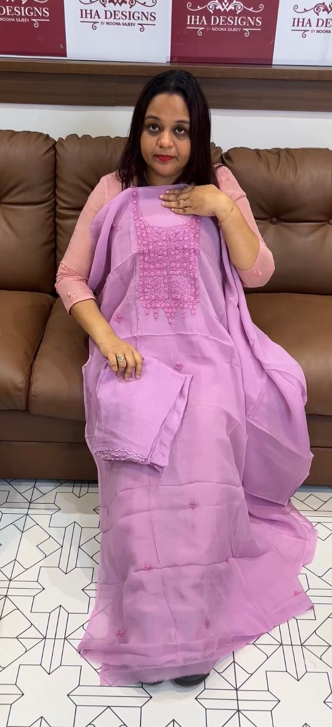 LUCKNOWI CHIKANKARI UNSTITCHED SALWAR SUITS - IHA 8395
